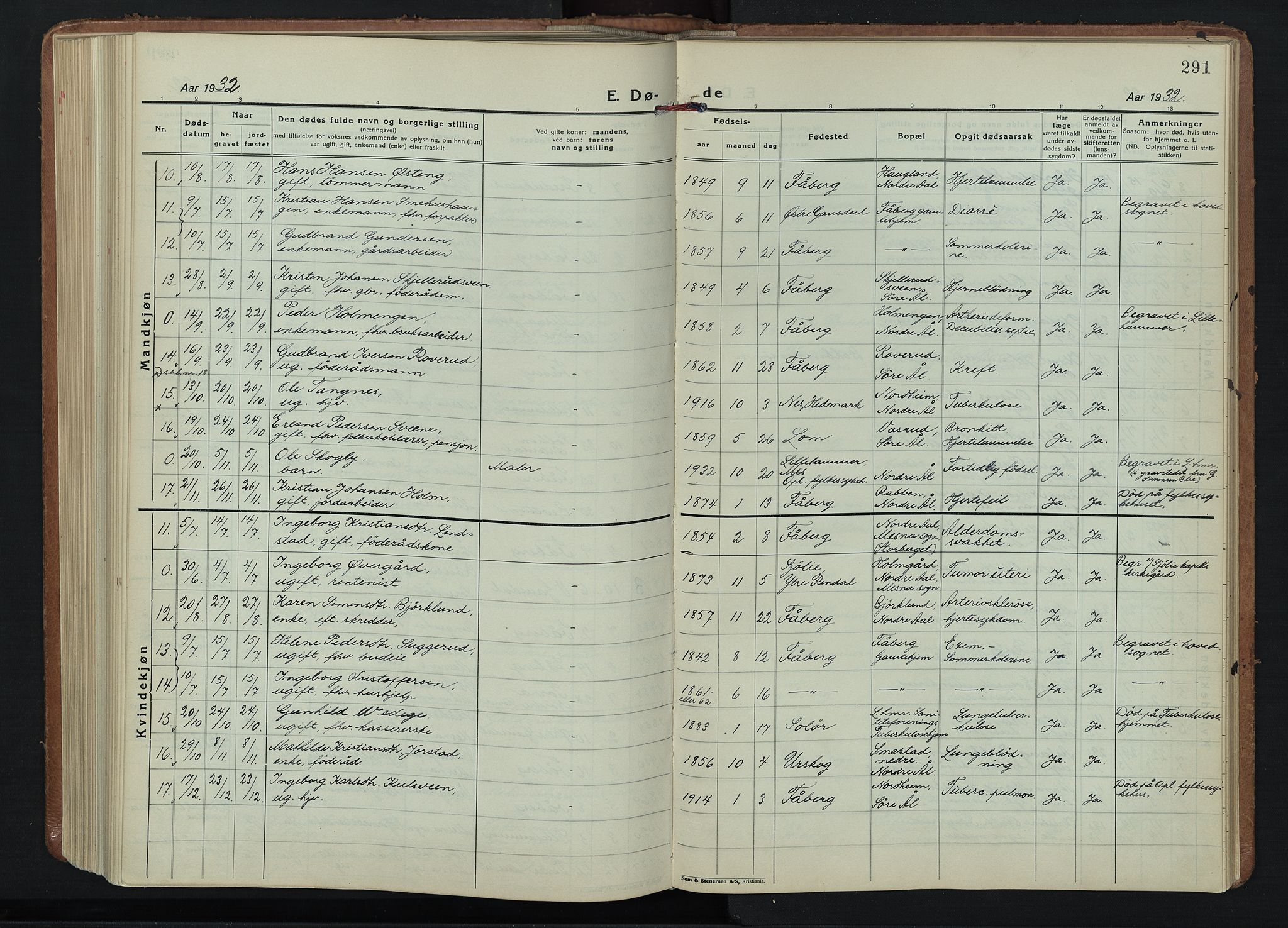 Fåberg prestekontor, AV/SAH-PREST-086/H/Ha/Hab/L0015: Parish register (copy) no. 15, 1924-1949, p. 291