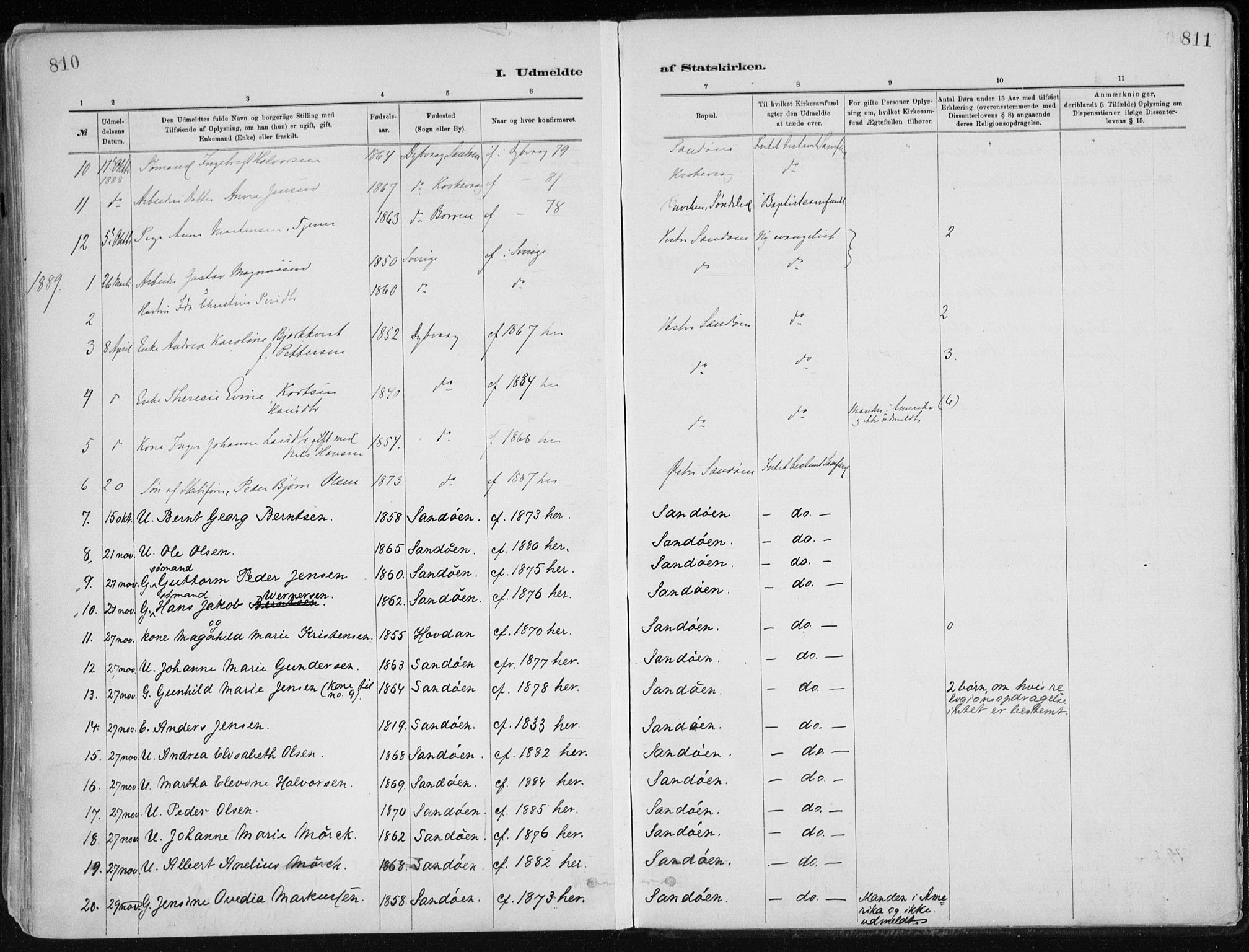 Dypvåg sokneprestkontor, SAK/1111-0007/F/Fa/Faa/L0008: Parish register (official) no. A 8, 1885-1906, p. 810-811
