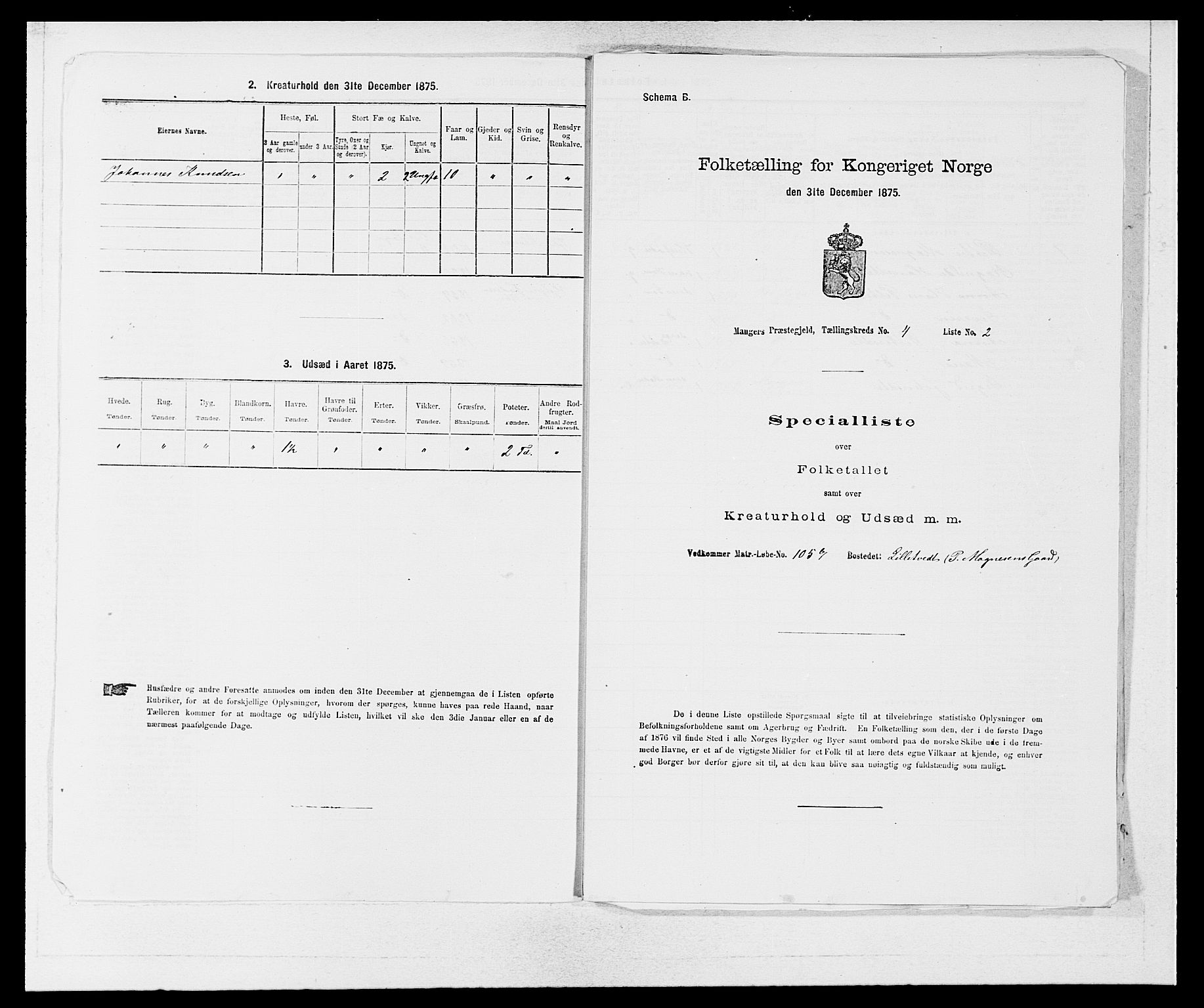 SAB, 1875 census for 1261P Manger, 1875, p. 513