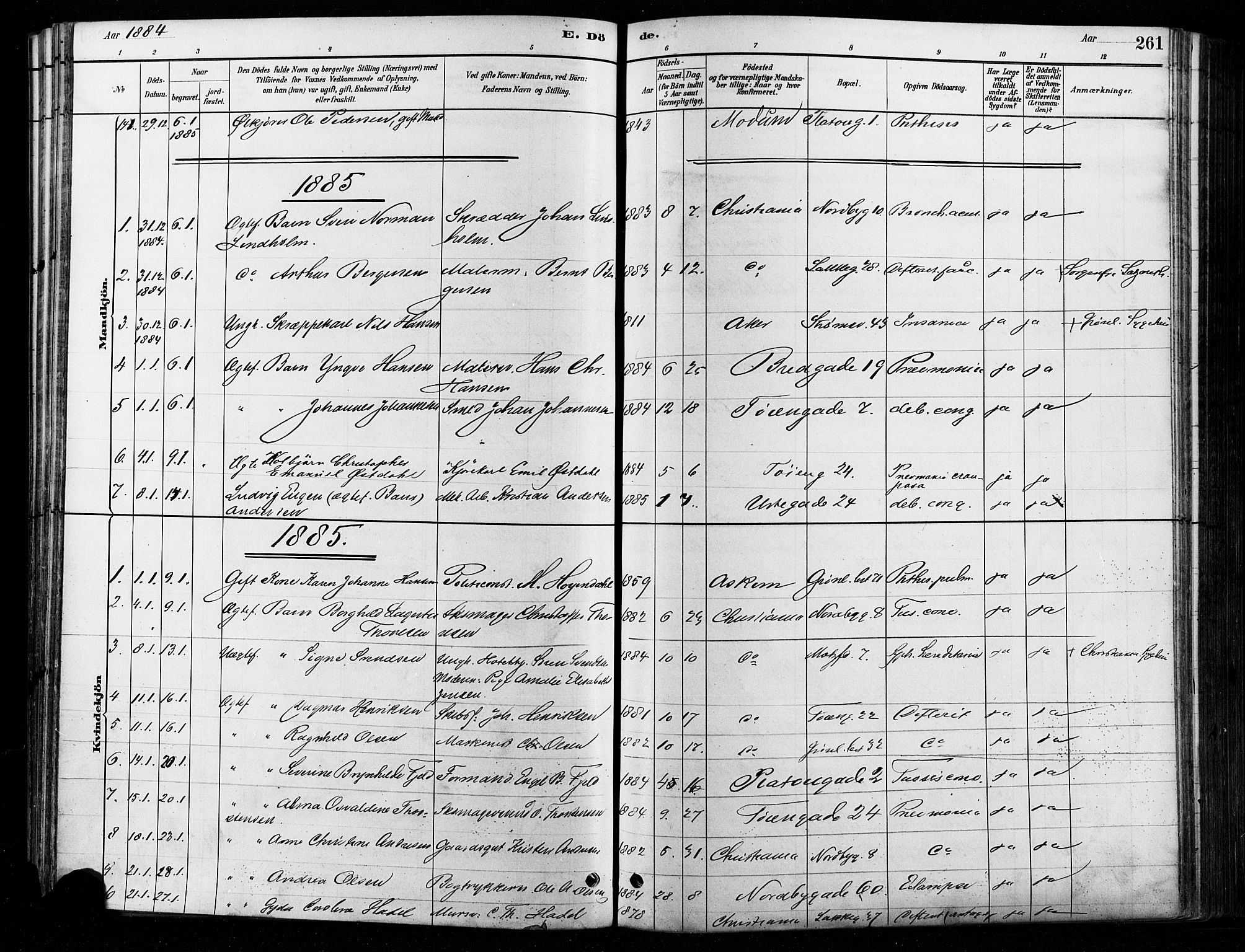 Grønland prestekontor Kirkebøker, AV/SAO-A-10848/F/Fa/L0008: Parish register (official) no. 8, 1881-1893, p. 261