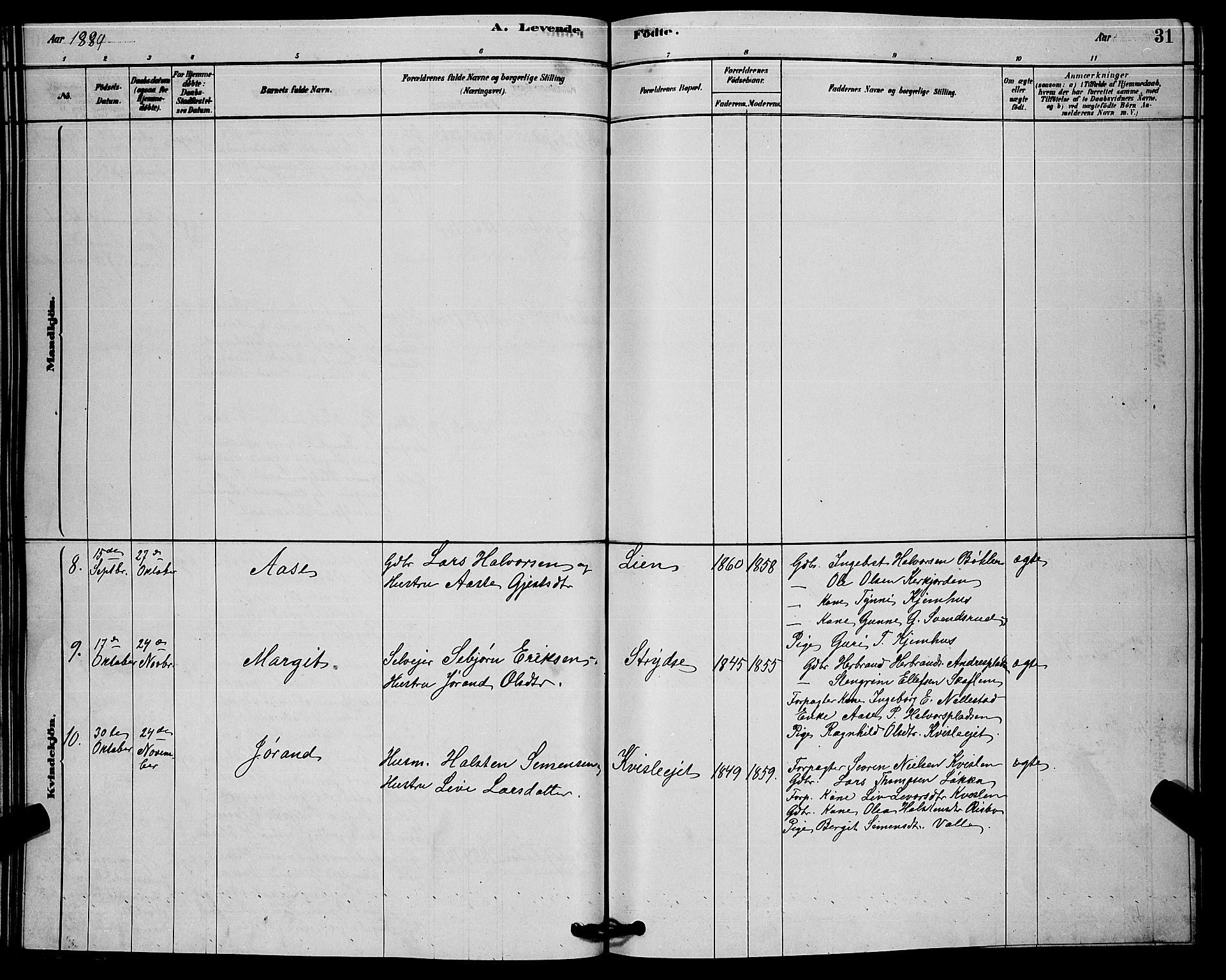 Rollag kirkebøker, AV/SAKO-A-240/G/Gb/L0002: Parish register (copy) no. II 2, 1878-1898, p. 31