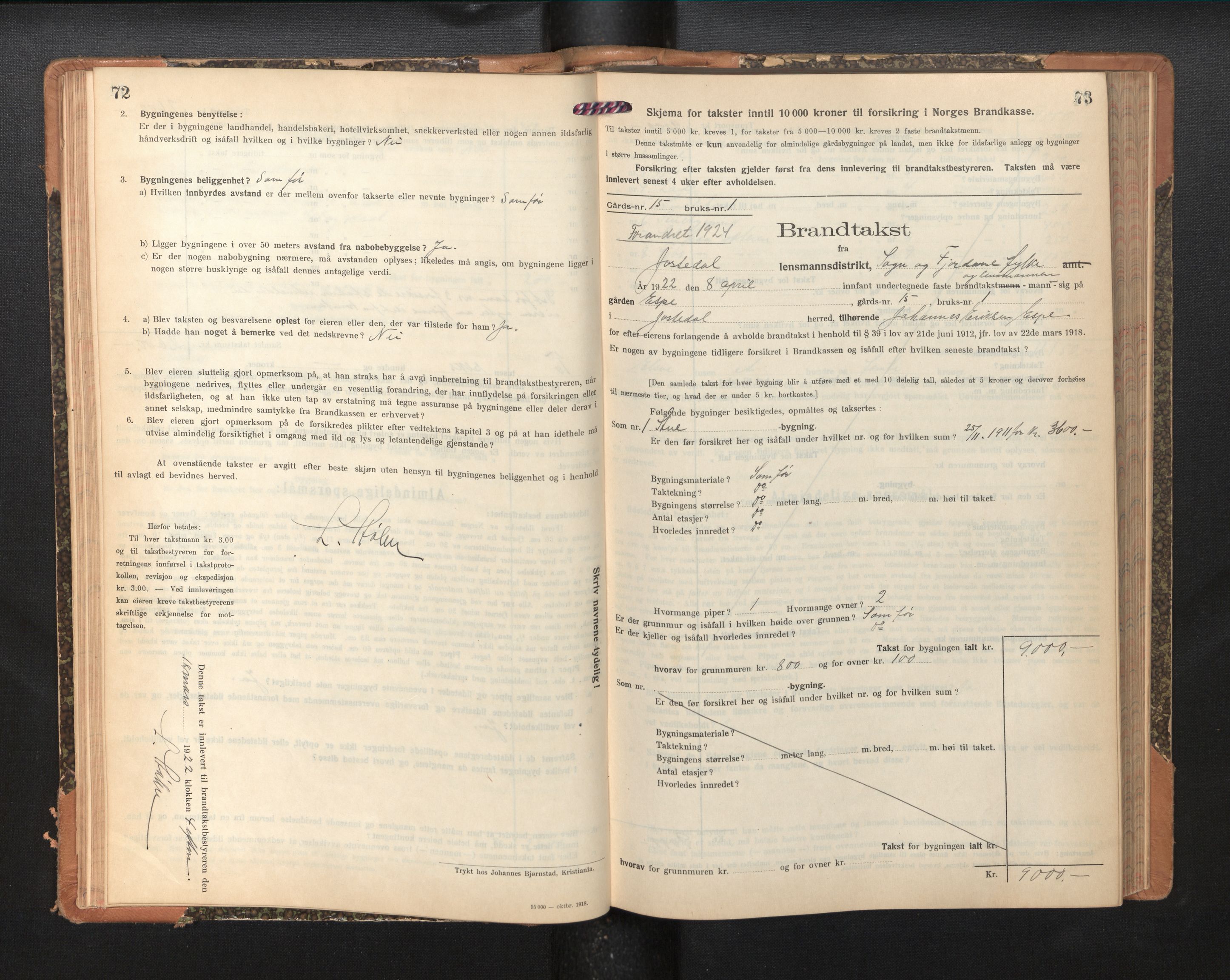 Lensmannen i Jostedal, AV/SAB-A-28601/0012/L0005: Branntakstprotokoll, skjematakst, 1921-1935, p. 72-73
