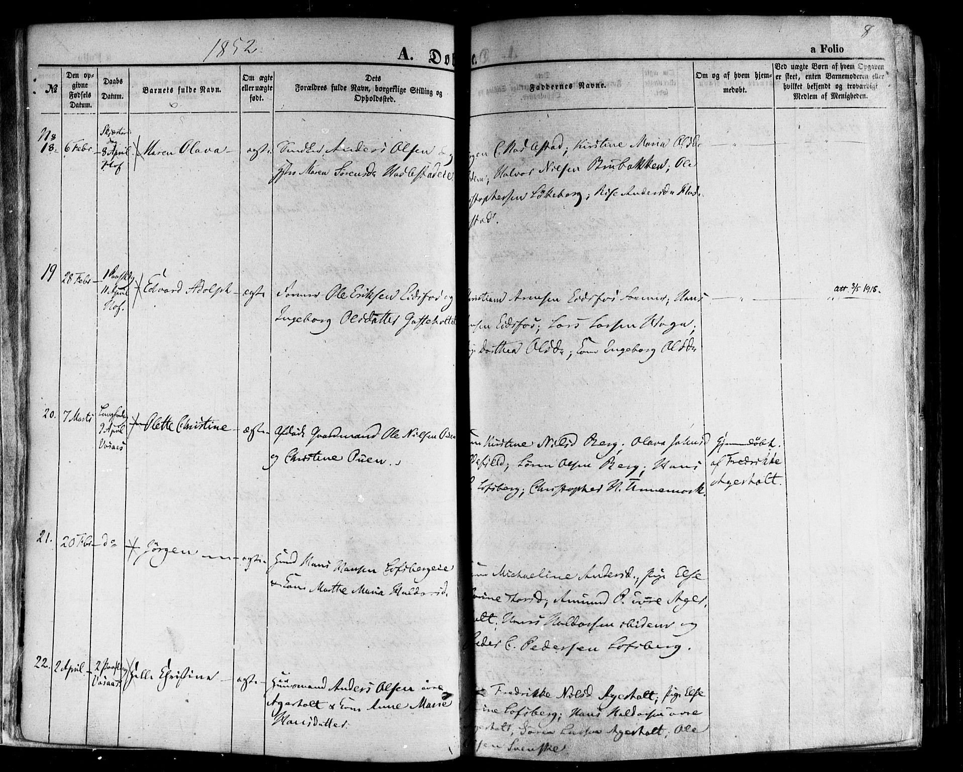 Hof kirkebøker, SAKO/A-64/F/Fa/L0006: Parish register (official) no. I 6, 1851-1877, p. 8