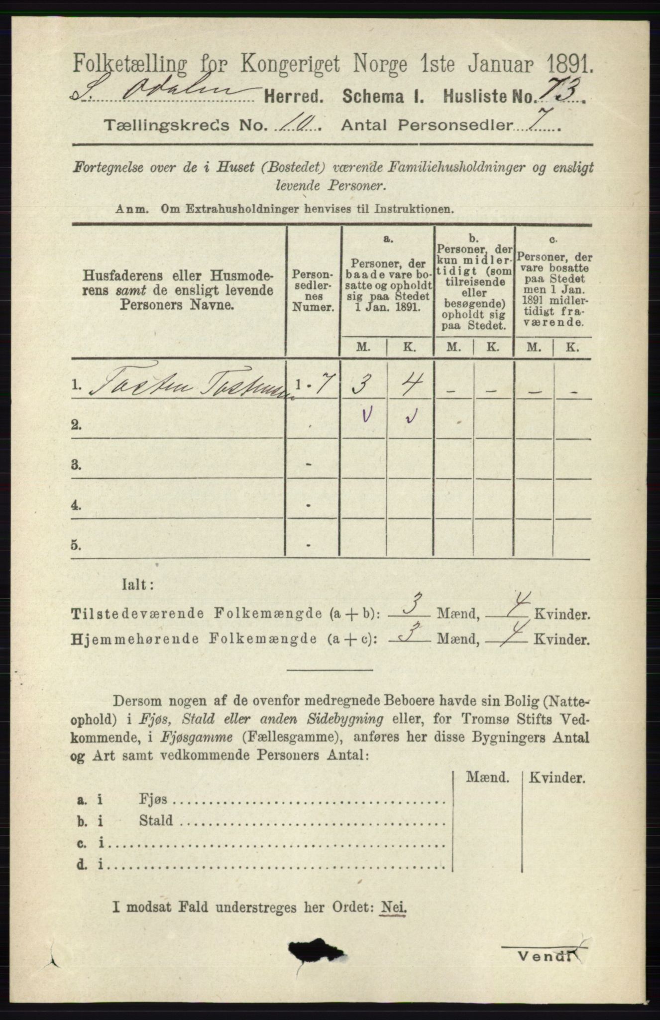 RA, 1891 census for 0419 Sør-Odal, 1891, p. 4361