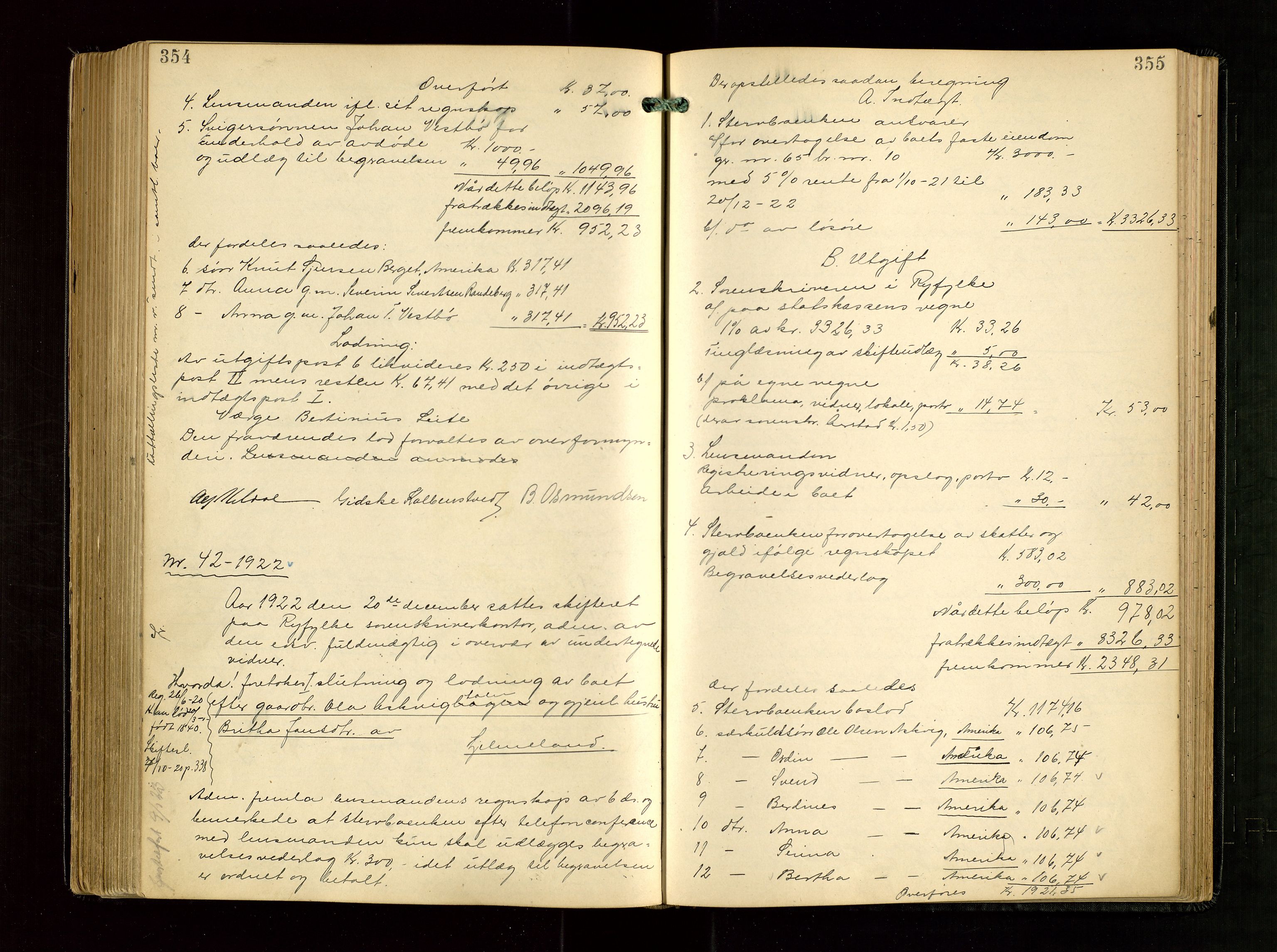 Ryfylke tingrett, SAST/A-100055/001/IV/IVG/L0005: Skifteudlodningsprotokoll Med register, 1918-1924, p. 354-355