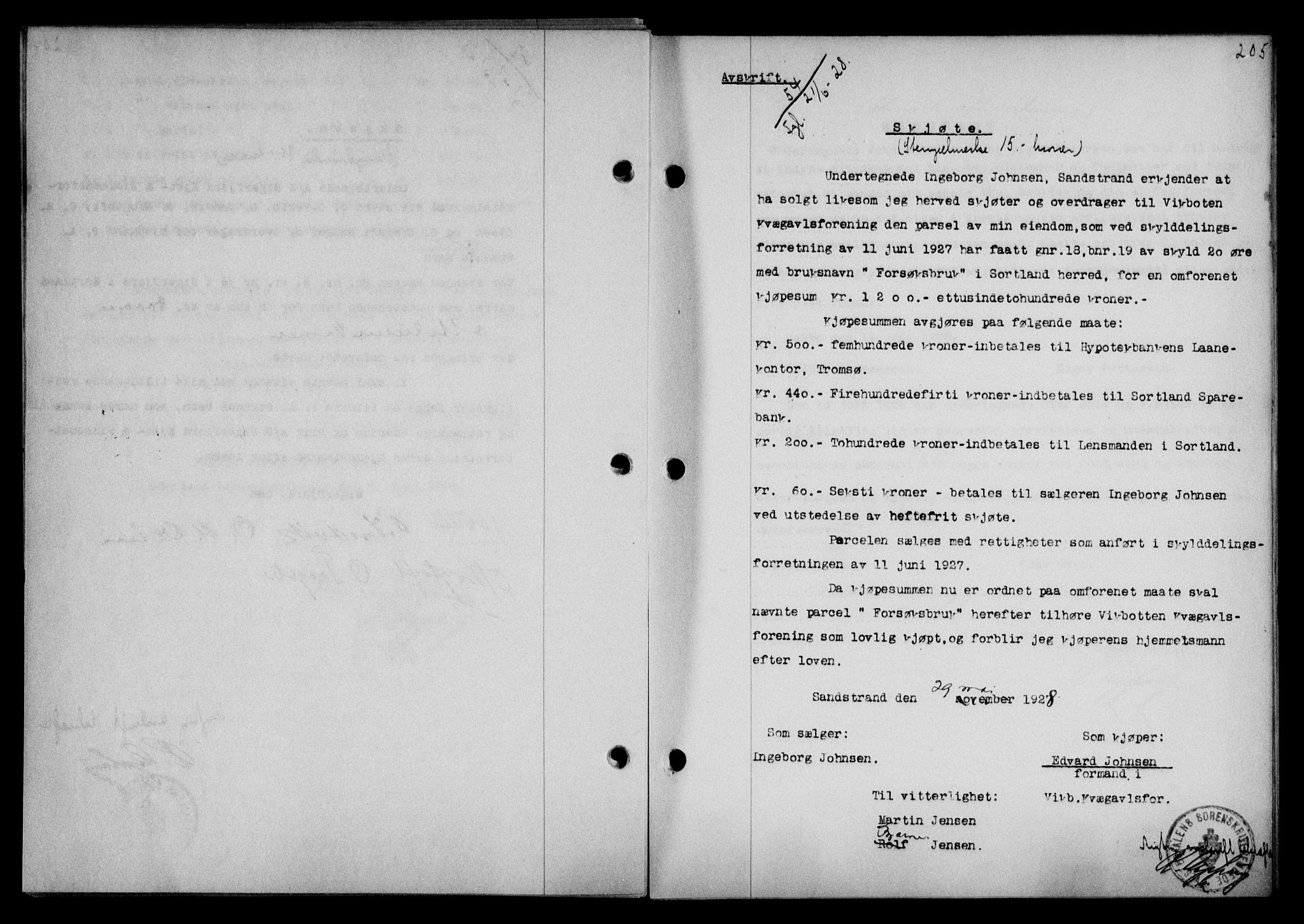 Vesterålen sorenskriveri, SAT/A-4180/1/2/2Ca/L0046: Mortgage book no. 39, 1928-1928, Deed date: 21.06.1928