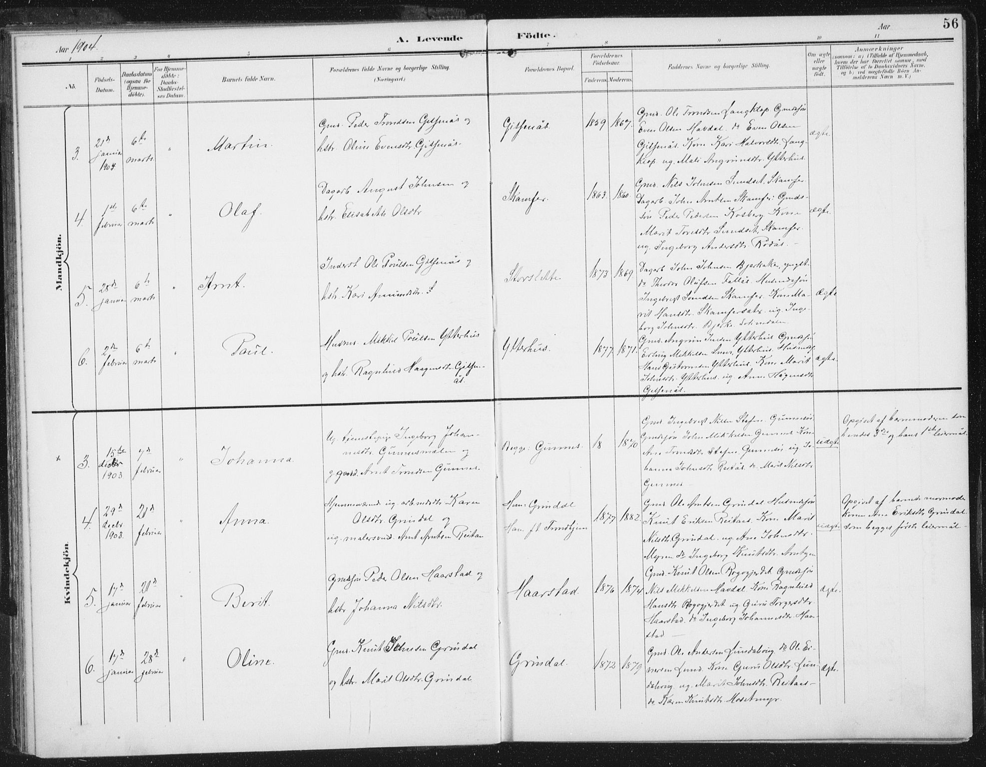 Ministerialprotokoller, klokkerbøker og fødselsregistre - Sør-Trøndelag, SAT/A-1456/674/L0872: Parish register (official) no. 674A04, 1897-1907, p. 56