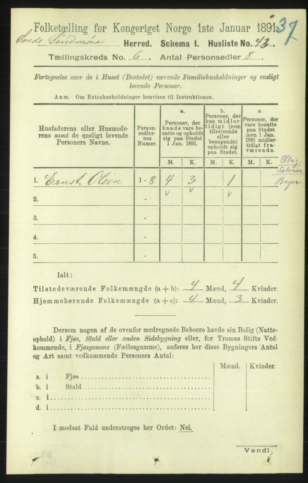 RA, 1891 census for 1514 Sande, 1891, p. 1033