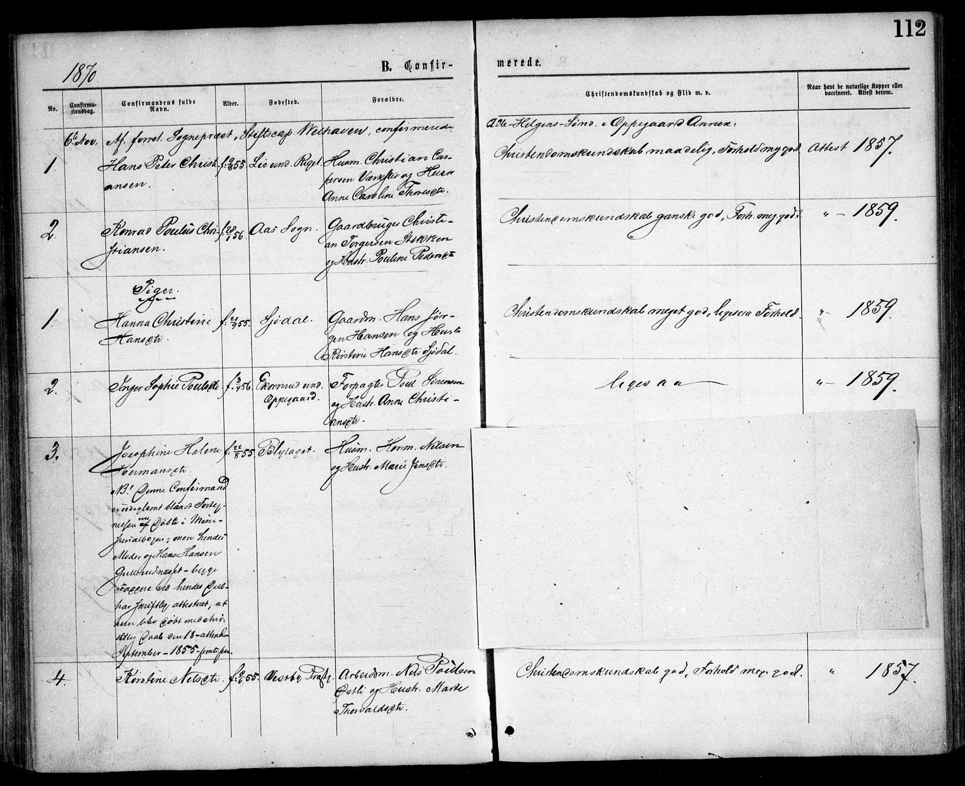 Nesodden prestekontor Kirkebøker, AV/SAO-A-10013/F/Fa/L0008: Parish register (official) no. I 8, 1869-1879, p. 112