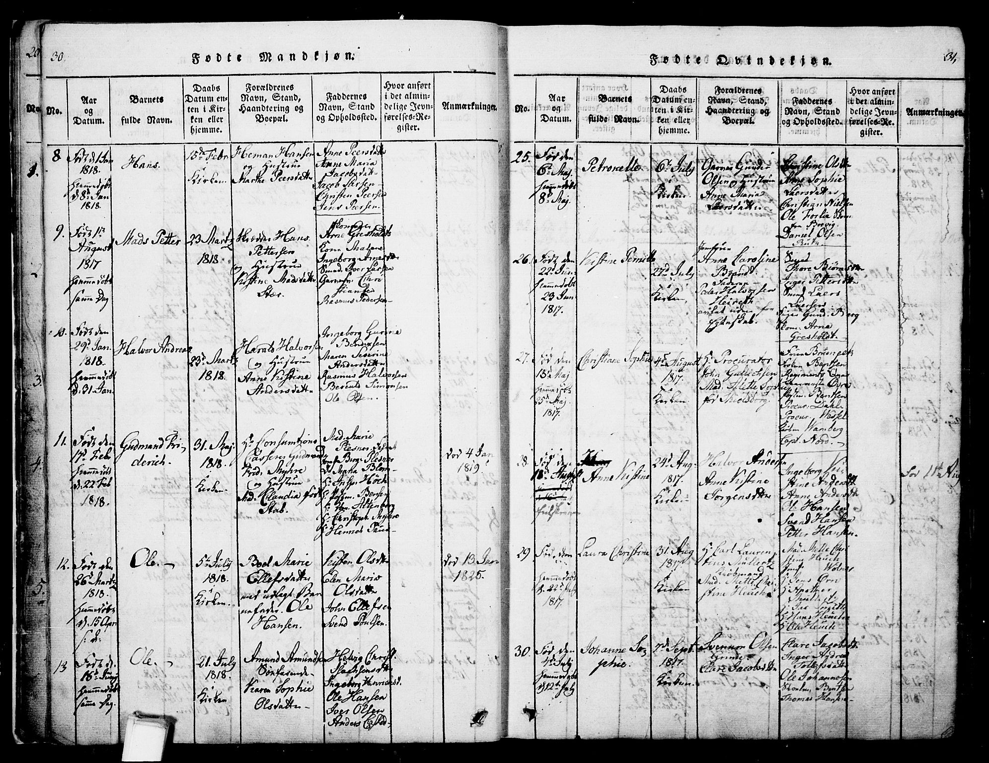 Skien kirkebøker, SAKO/A-302/G/Ga/L0002: Parish register (copy) no. 2, 1814-1842, p. 30-31