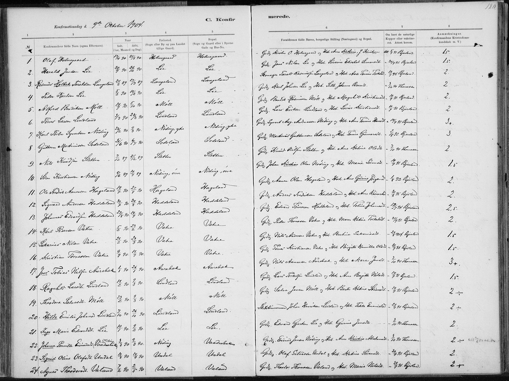 Holum sokneprestkontor, SAK/1111-0022/F/Fa/Faa/L0007: Parish register (official) no. A 7, 1884-1907, p. 120