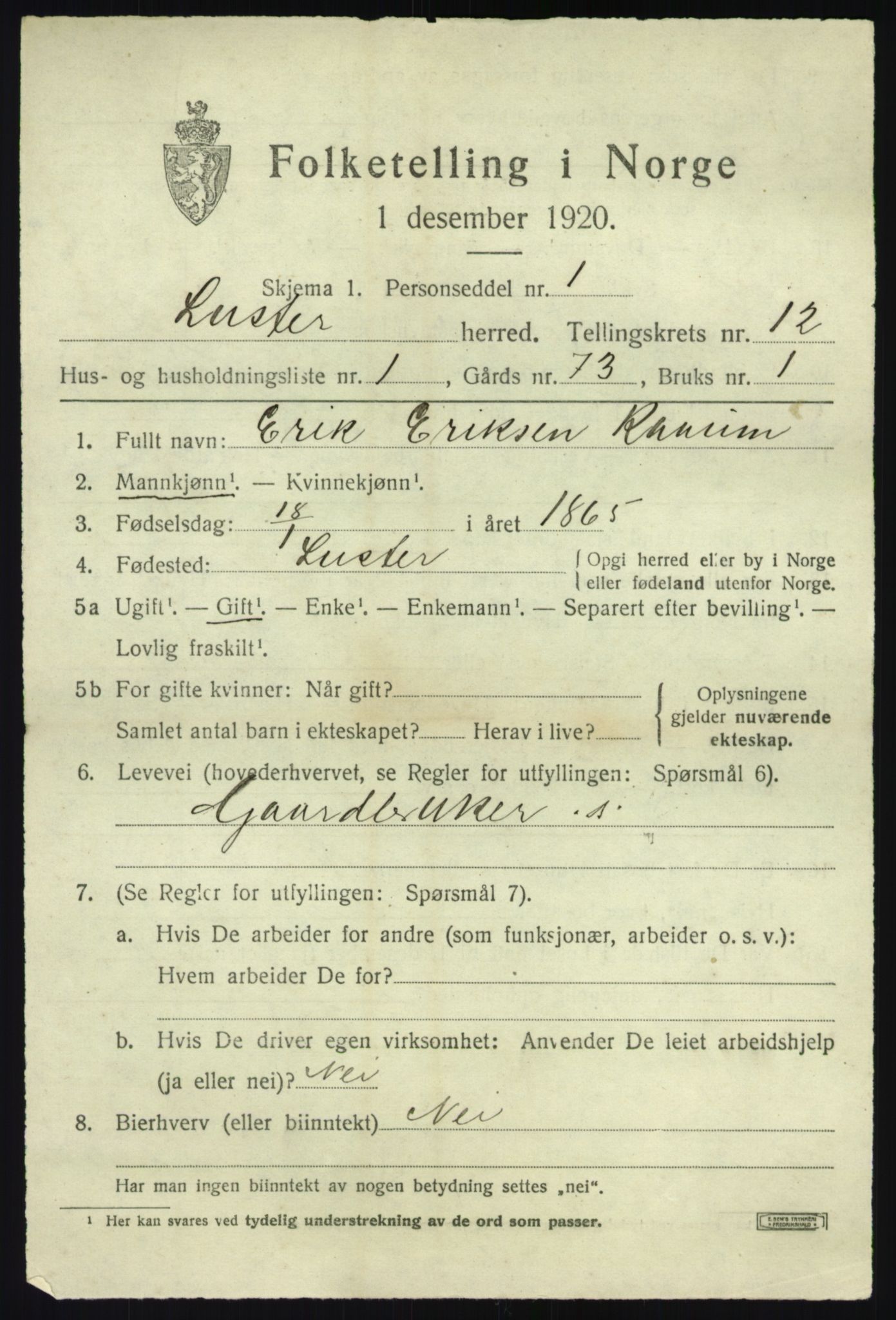 SAB, 1920 census for Luster, 1920, p. 6036