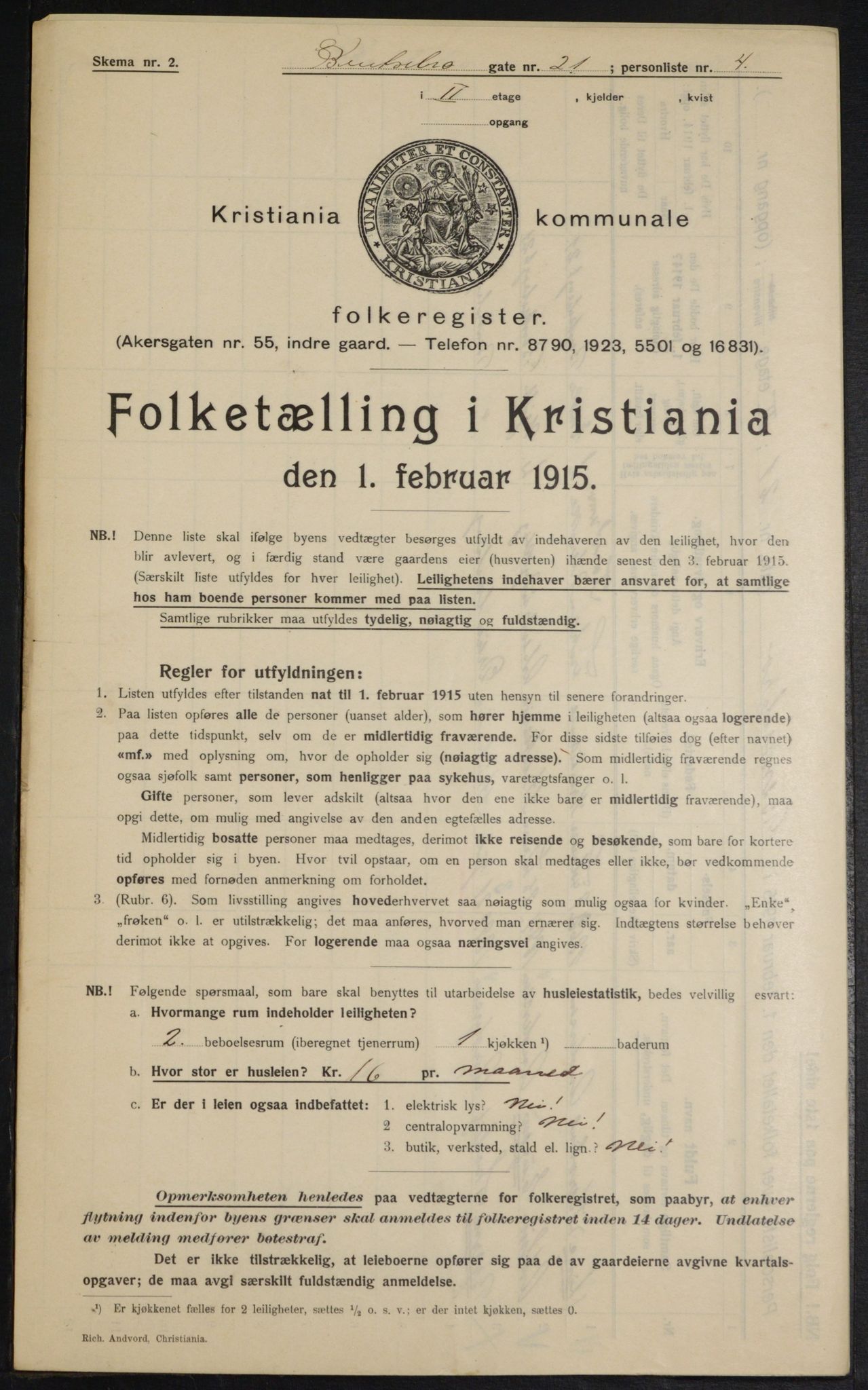 OBA, Municipal Census 1915 for Kristiania, 1915, p. 3539