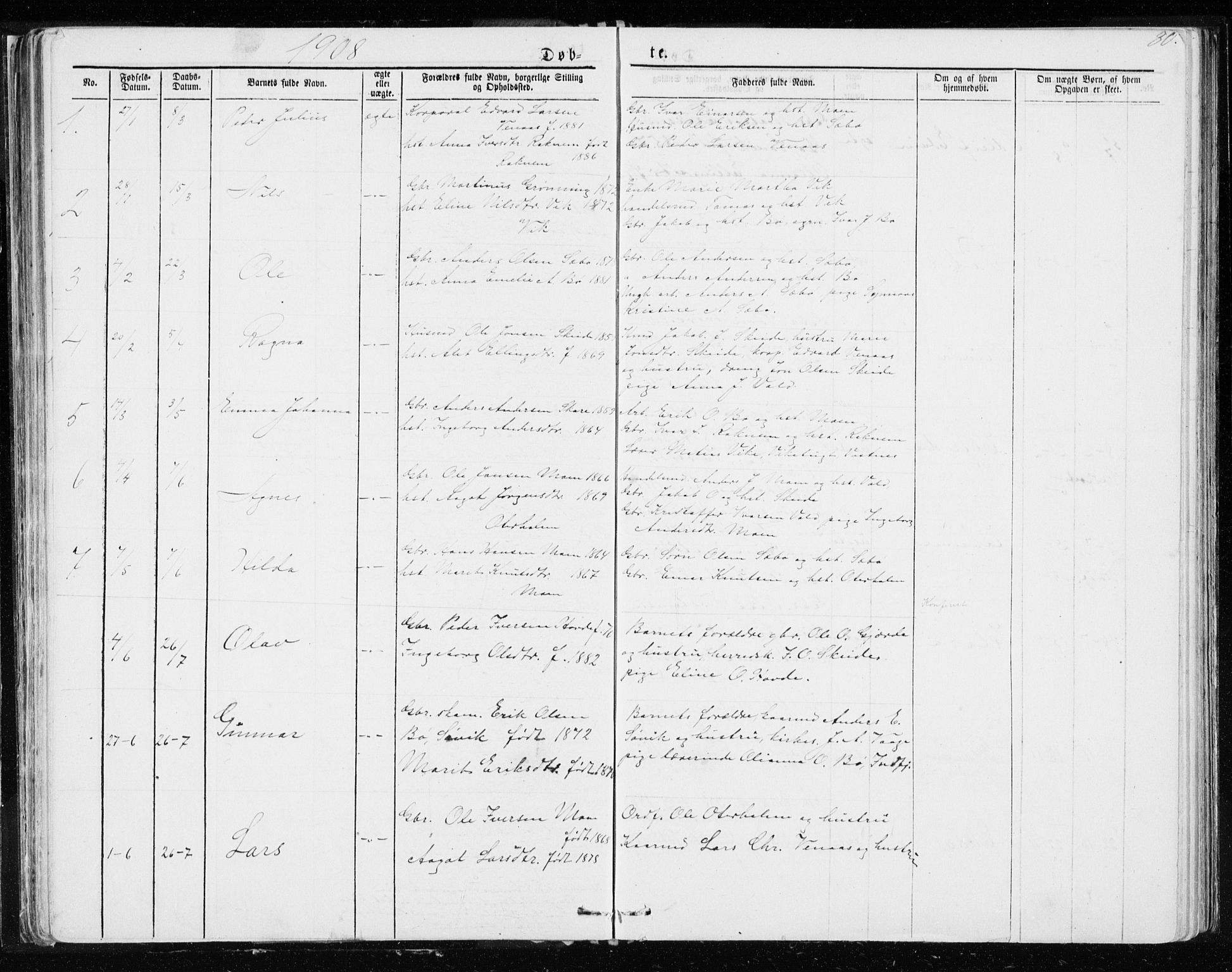 Ministerialprotokoller, klokkerbøker og fødselsregistre - Møre og Romsdal, AV/SAT-A-1454/543/L0564: Parish register (copy) no. 543C02, 1867-1915, p. 80