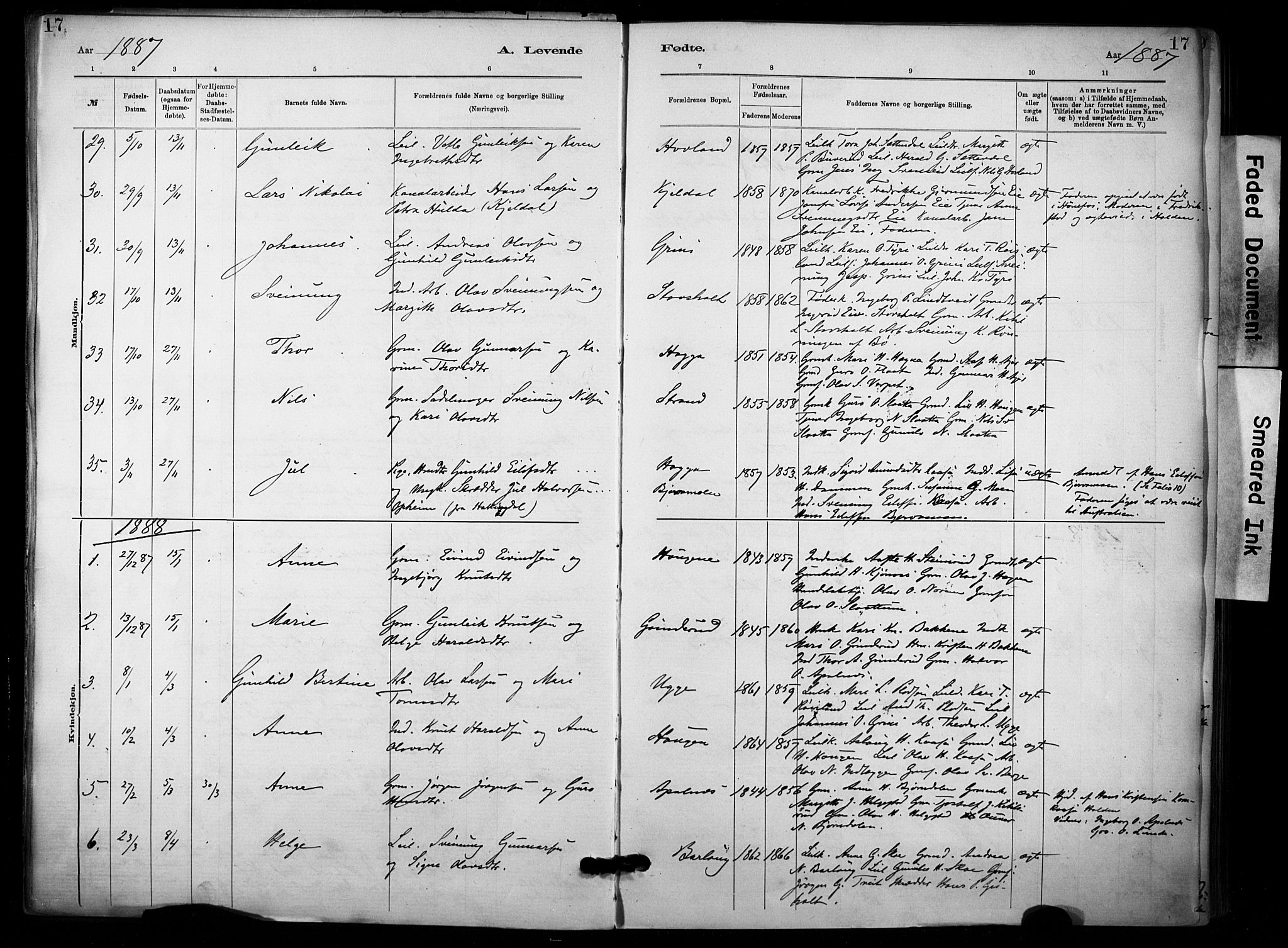 Lunde kirkebøker, SAKO/A-282/F/Fa/L0002: Parish register (official) no. I 2, 1884-1892, p. 17