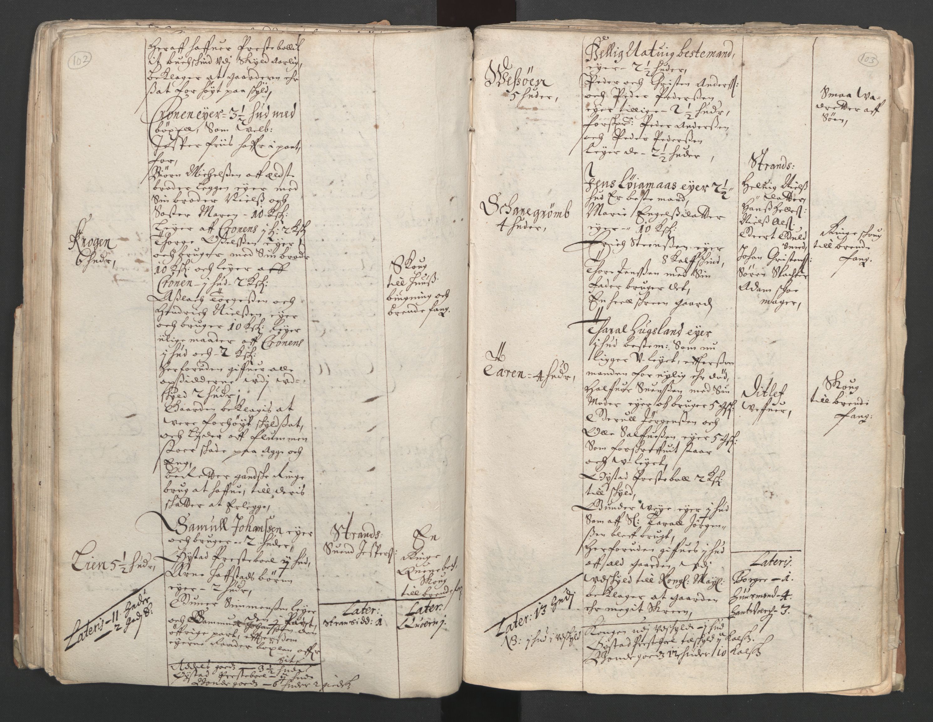 Rentekammeret inntil 1814, Realistisk ordnet avdeling, AV/RA-EA-4070/L/L0020/0002: Agder lagdømme: / Alminnelig jordebok. Nedenes len, 1661, p. 102-103
