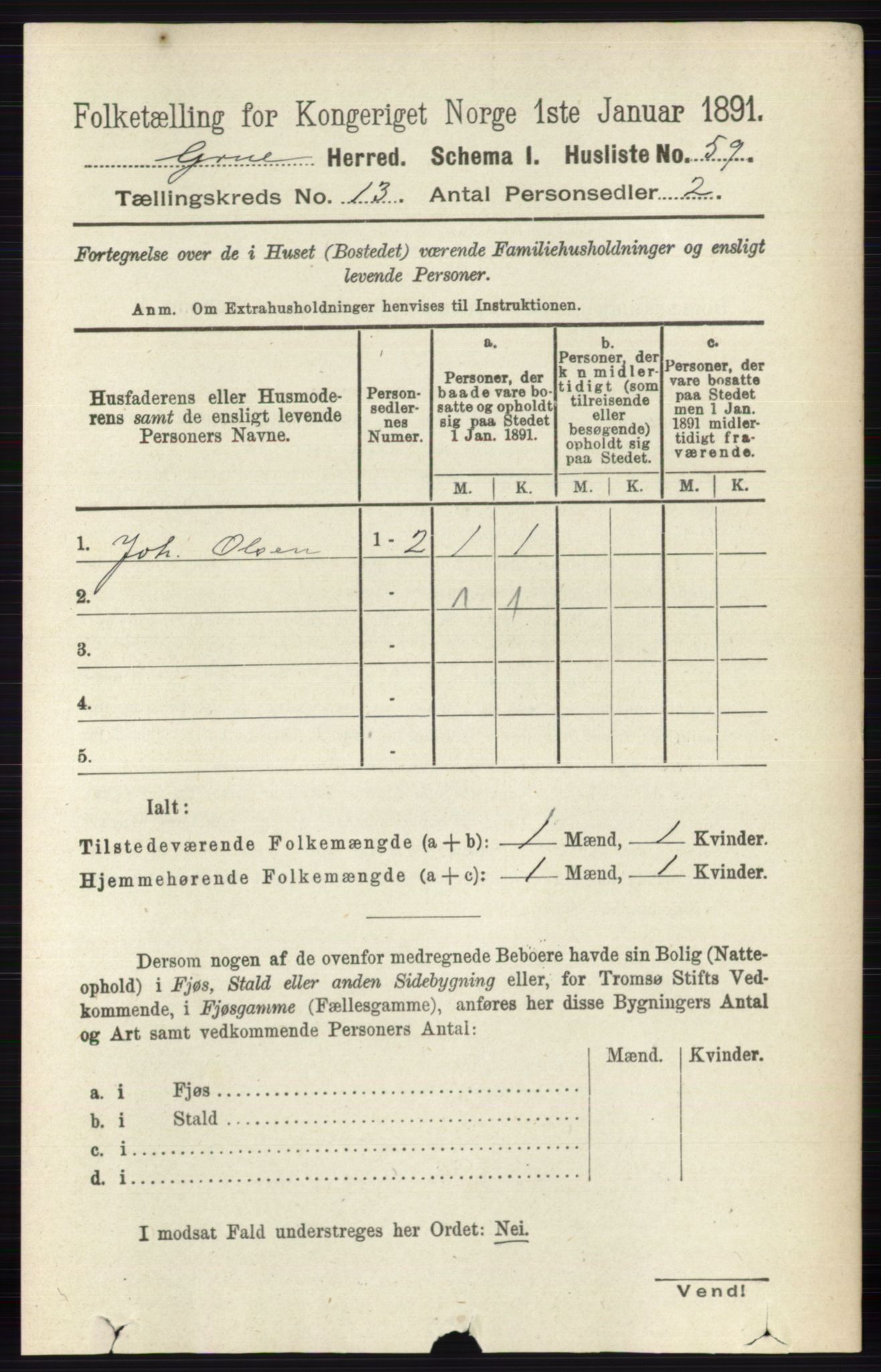 RA, 1891 census for 0423 Grue, 1891, p. 6557