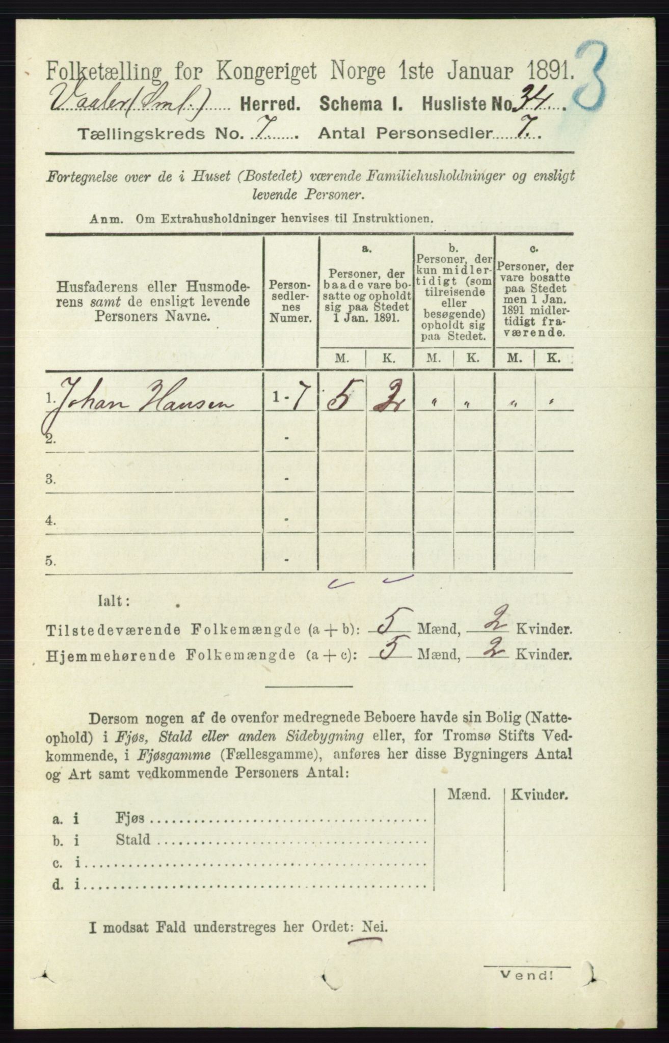 RA, 1891 census for 0137 Våler, 1891, p. 2832