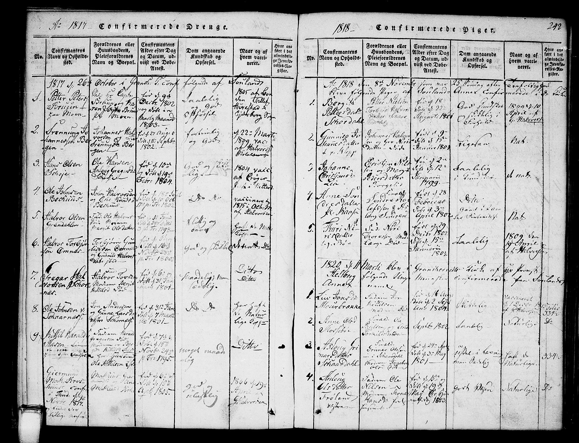 Hjartdal kirkebøker, SAKO/A-270/G/Gb/L0001: Parish register (copy) no. II 1, 1815-1842, p. 242