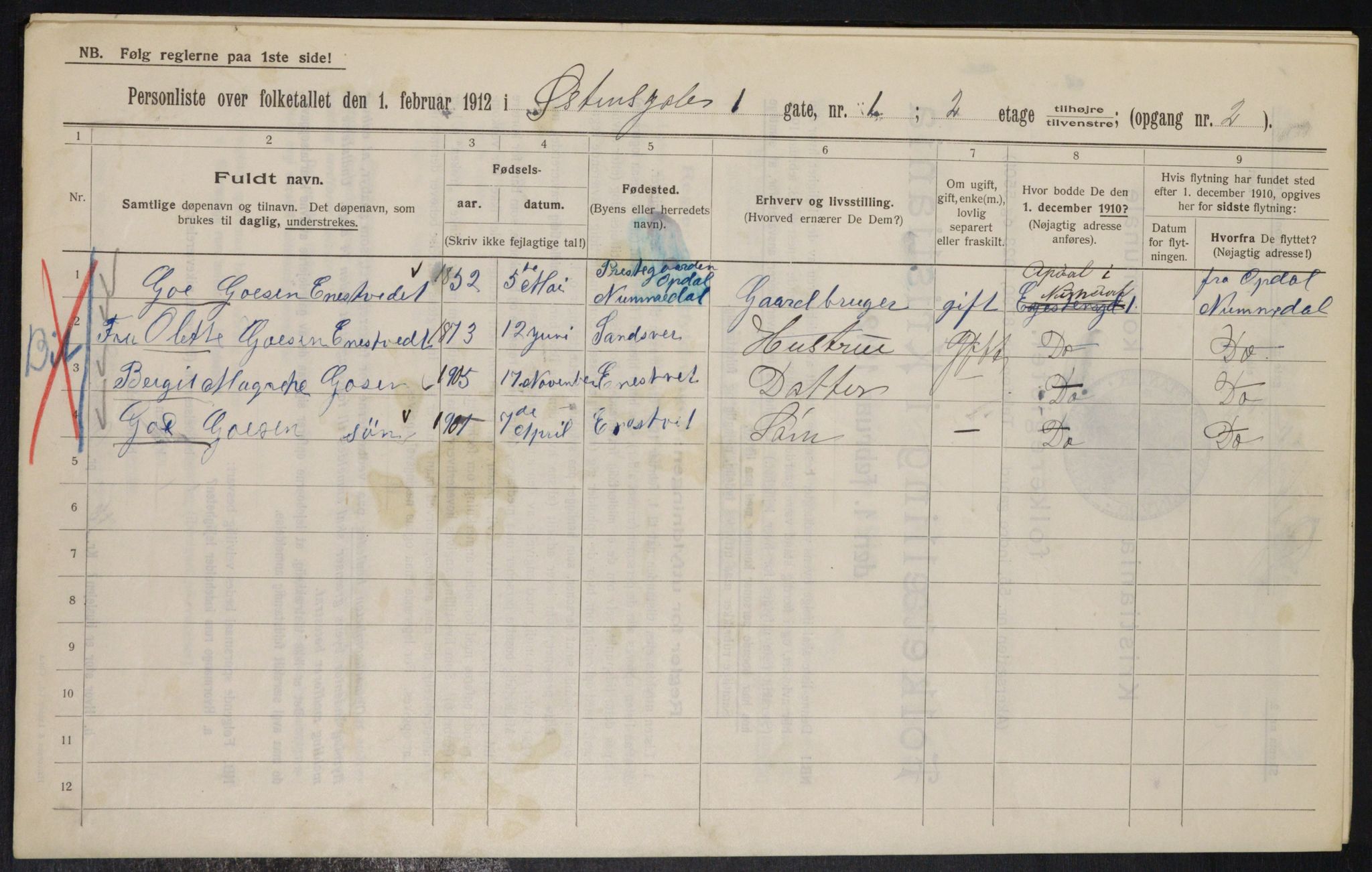 OBA, Municipal Census 1912 for Kristiania, 1912, p. 130293