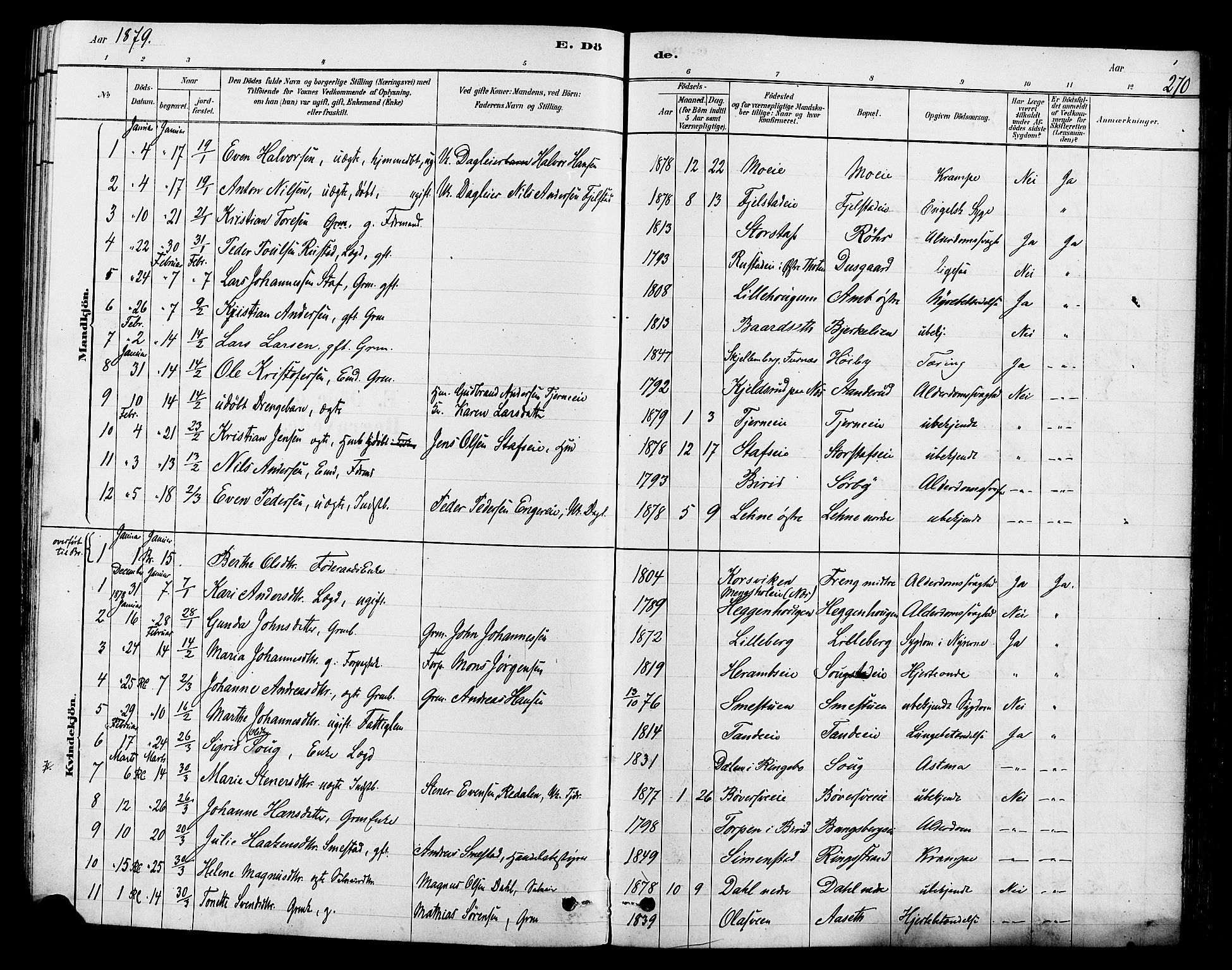 Ringsaker prestekontor, SAH/PREST-014/L/La/L0009: Parish register (copy) no. 9, 1879-1890, p. 270