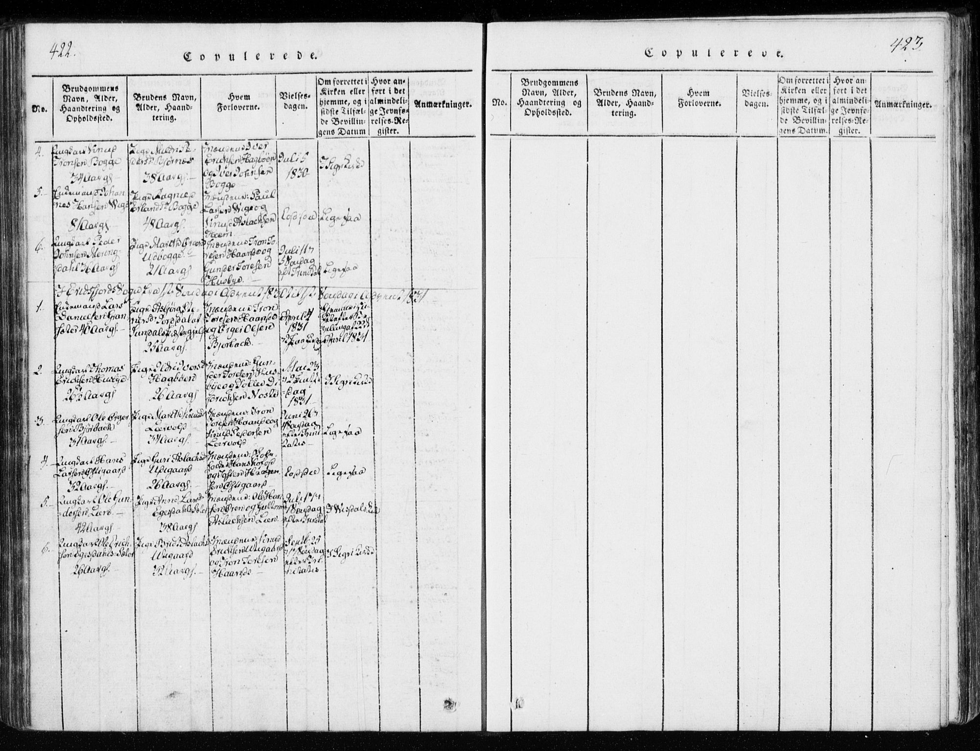 Ministerialprotokoller, klokkerbøker og fødselsregistre - Møre og Romsdal, SAT/A-1454/551/L0623: Parish register (official) no. 551A03, 1818-1831, p. 422-423