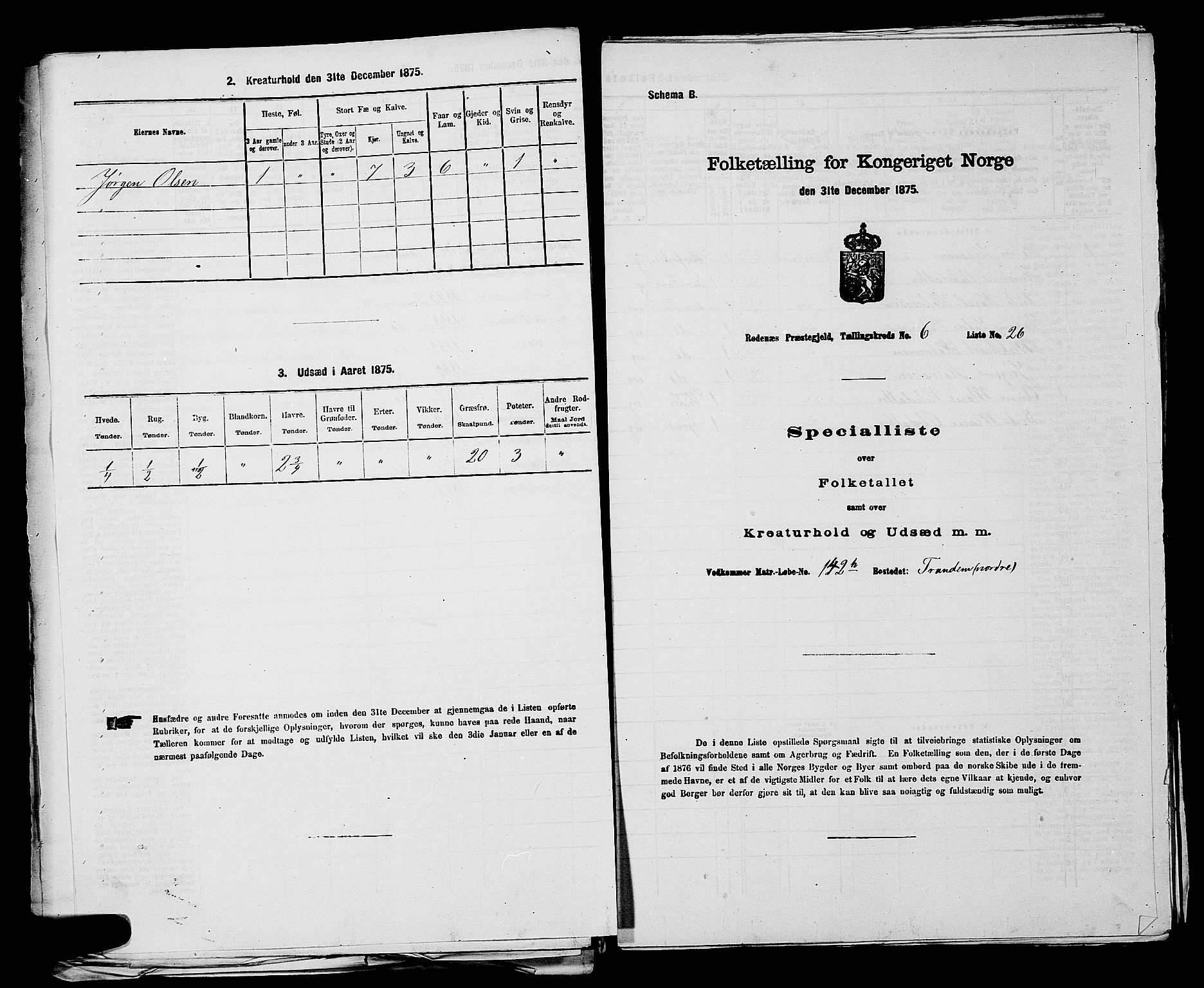 RA, 1875 census for 0120P Rødenes, 1875, p. 833