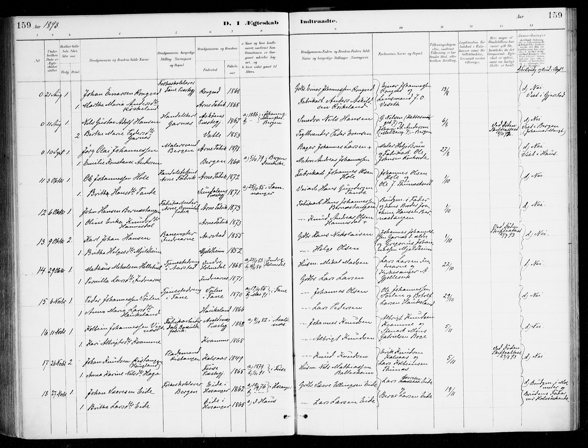 Haus sokneprestembete, AV/SAB-A-75601/H/Haa/Haad/L0001: Parish register (official) no. D 1, 1887-1898, p. 159