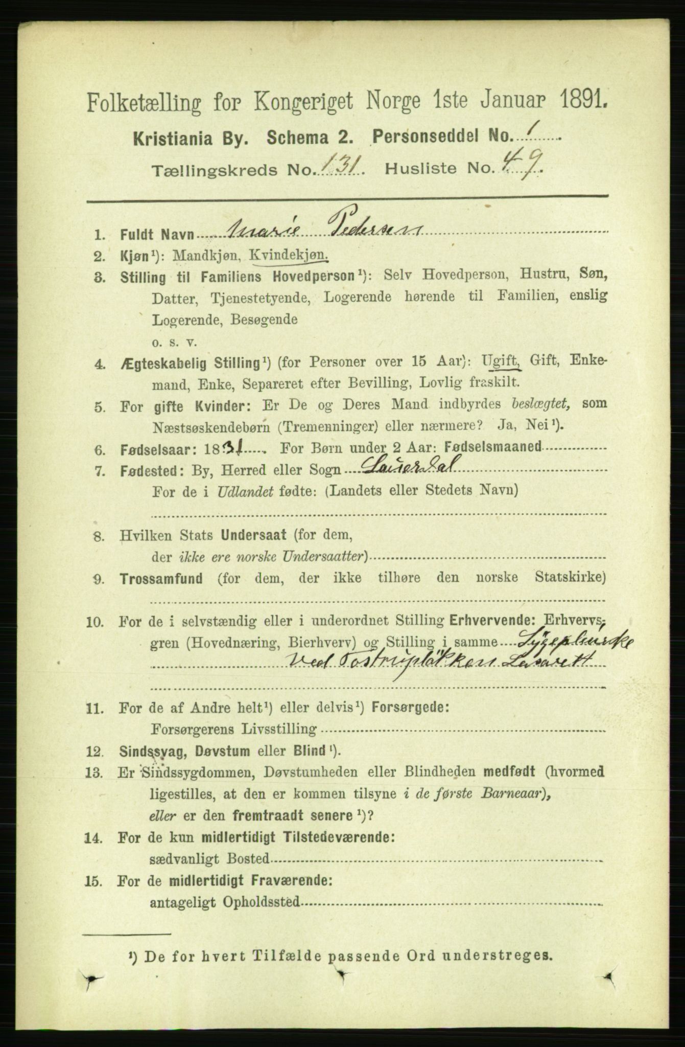 RA, 1891 census for 0301 Kristiania, 1891, p. 71349