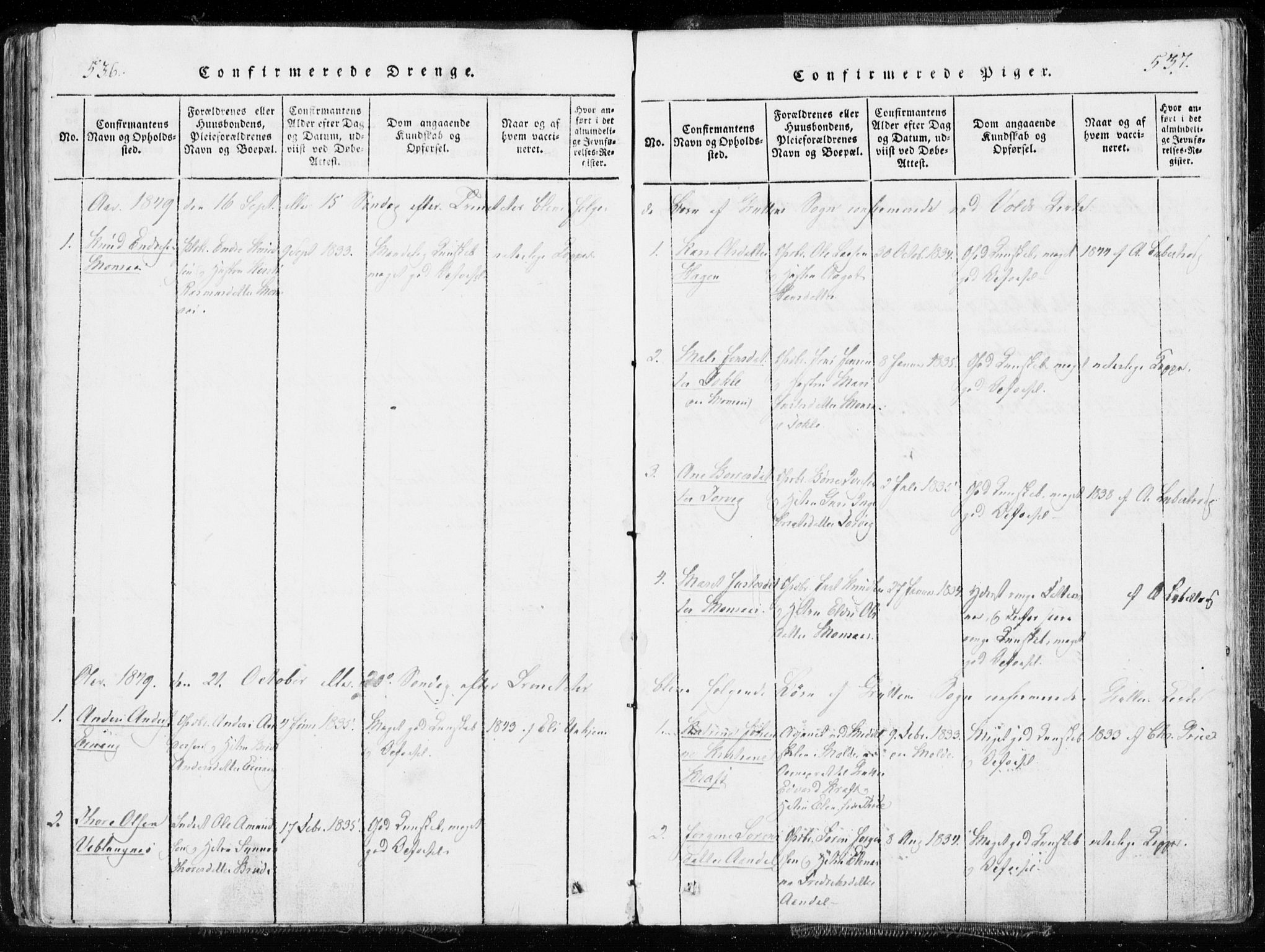 Ministerialprotokoller, klokkerbøker og fødselsregistre - Møre og Romsdal, SAT/A-1454/544/L0571: Parish register (official) no. 544A04, 1818-1853, p. 536-537