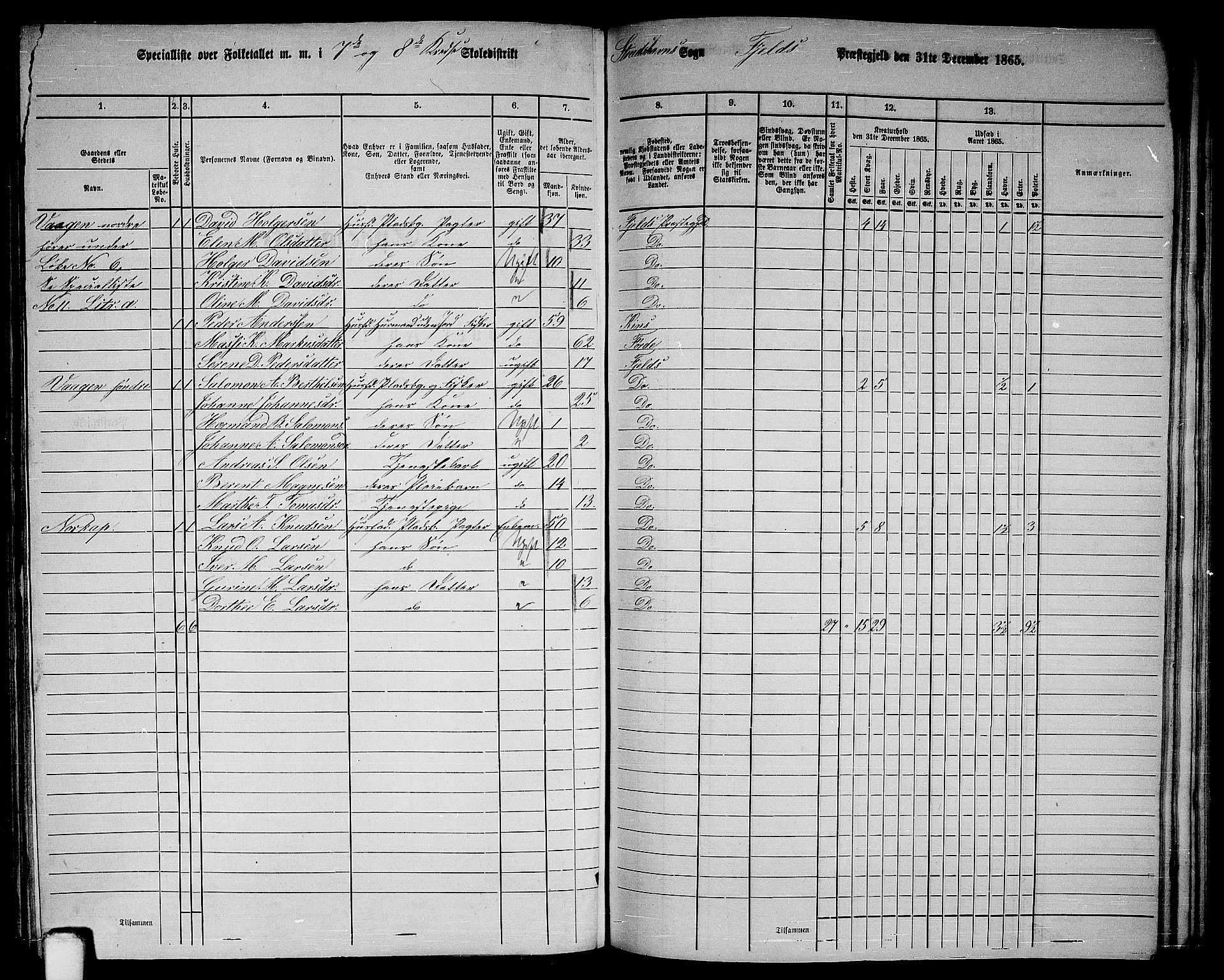 RA, 1865 census for Fjell, 1865, p. 186