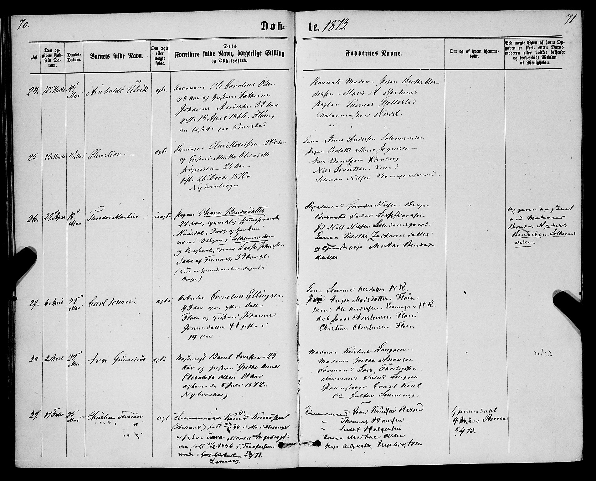 St. Jørgens hospital og Årstad sokneprestembete, AV/SAB-A-99934: Parish register (official) no. A 6, 1870-1878, p. 70-71