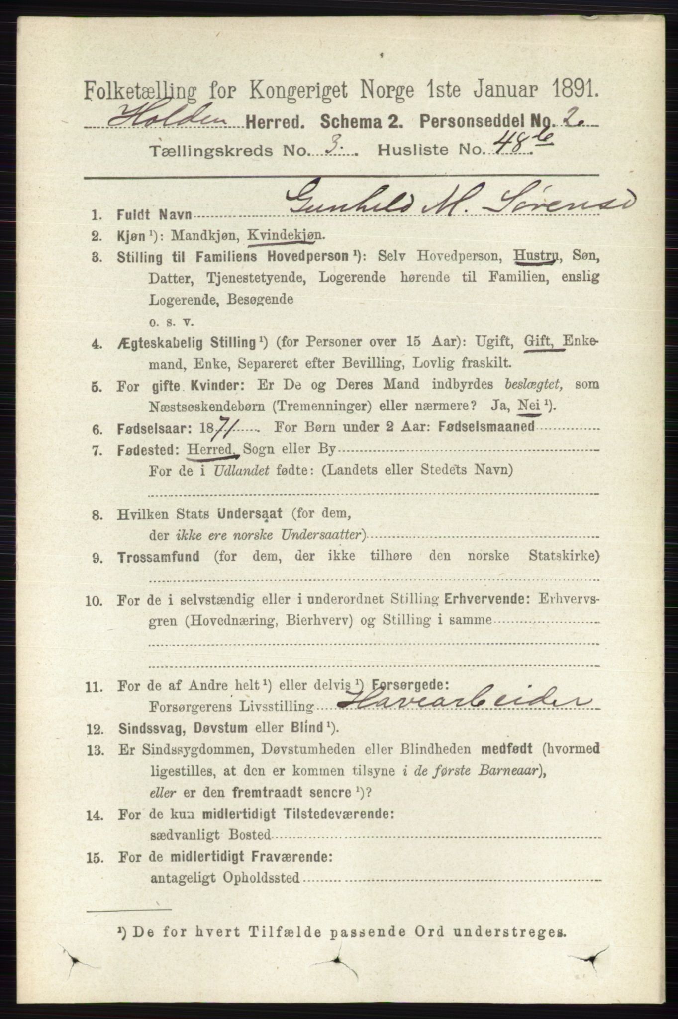 RA, 1891 census for 0819 Holla, 1891, p. 1883