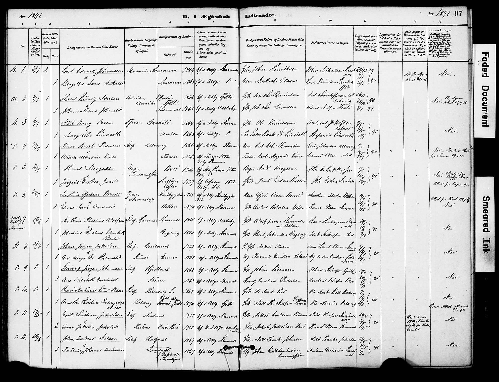 Ministerialprotokoller, klokkerbøker og fødselsregistre - Nordland, AV/SAT-A-1459/830/L0450: Parish register (official) no. 830A14, 1879-1896, p. 97