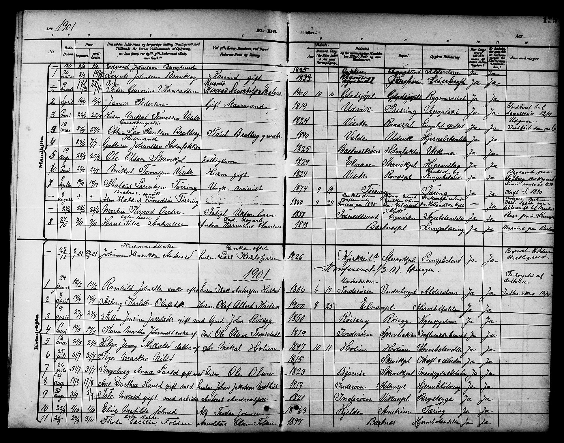 Ministerialprotokoller, klokkerbøker og fødselsregistre - Nord-Trøndelag, SAT/A-1458/741/L0401: Parish register (copy) no. 741C02, 1899-1911, p. 135