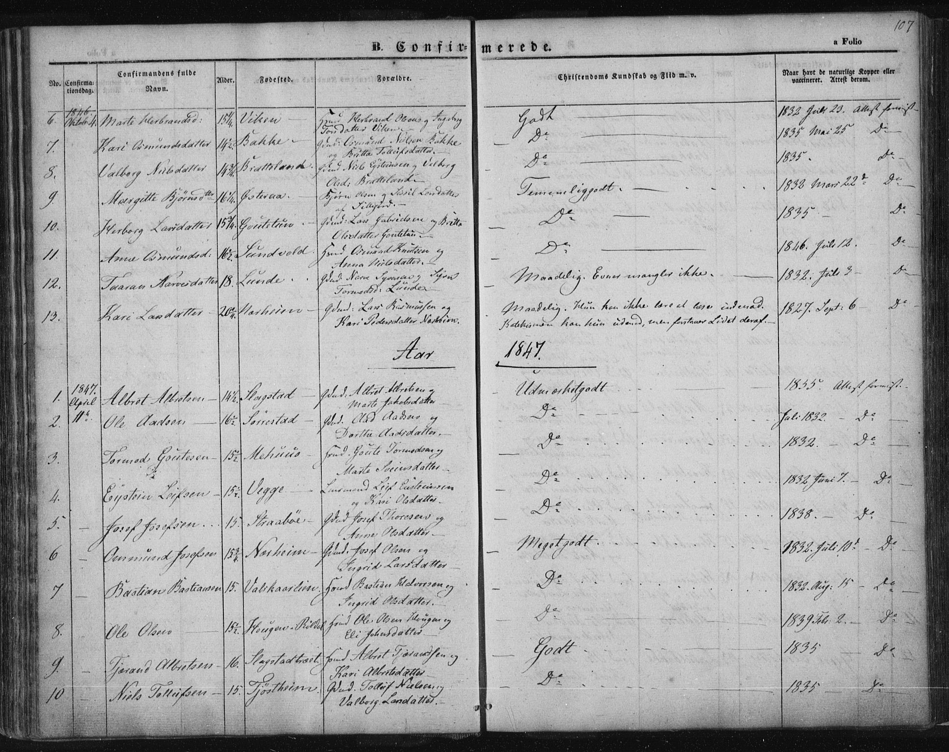 Suldal sokneprestkontor, SAST/A-101845/01/IV/L0008: Parish register (official) no. A 8, 1836-1853, p. 107