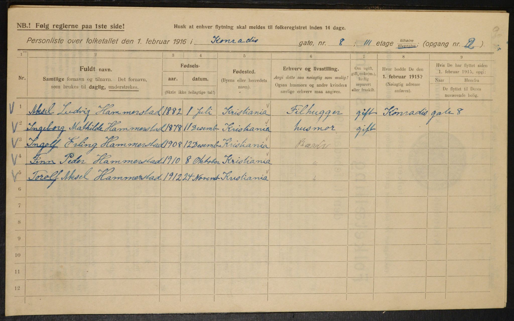 OBA, Municipal Census 1916 for Kristiania, 1916, p. 13651