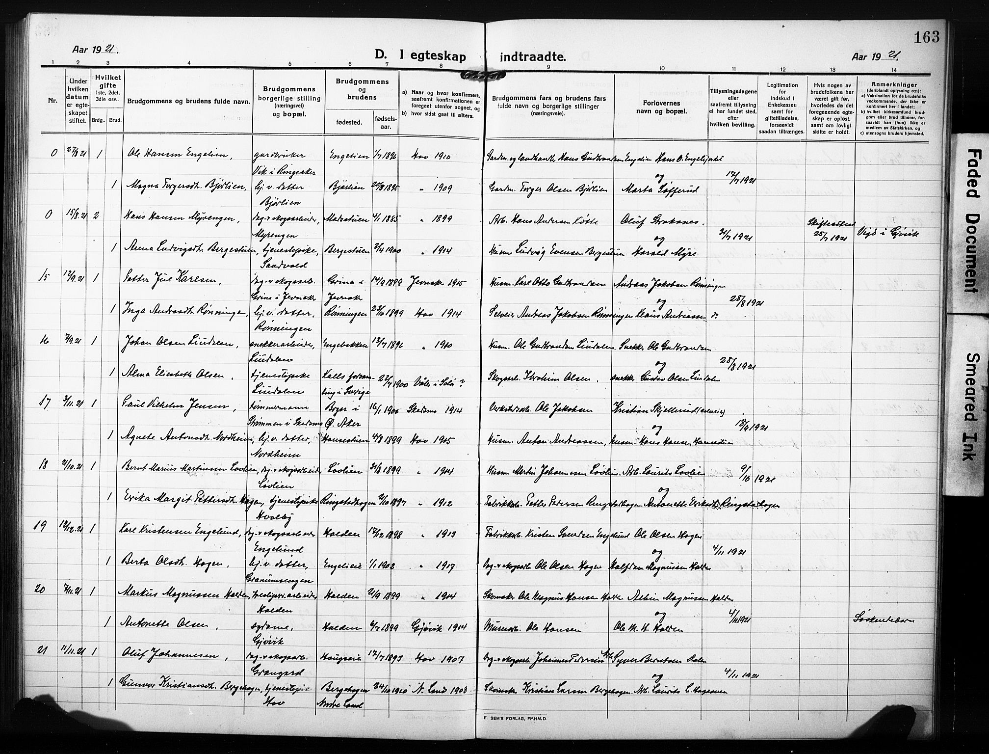 Søndre Land prestekontor, AV/SAH-PREST-122/L/L0007: Parish register (copy) no. 7, 1915-1932, p. 163