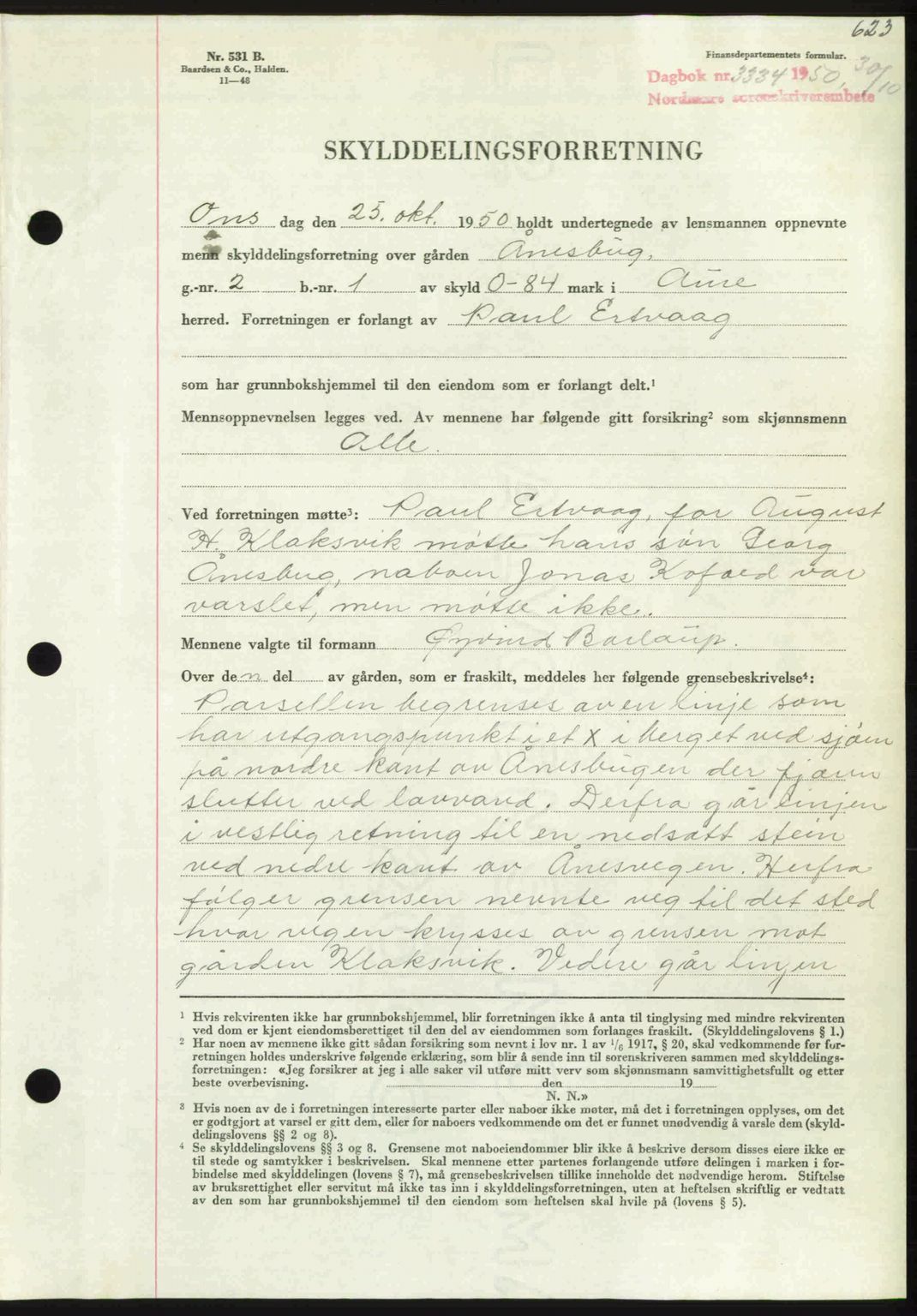 Nordmøre sorenskriveri, AV/SAT-A-4132/1/2/2Ca: Mortgage book no. A116, 1950-1950, Diary no: : 3334/1950