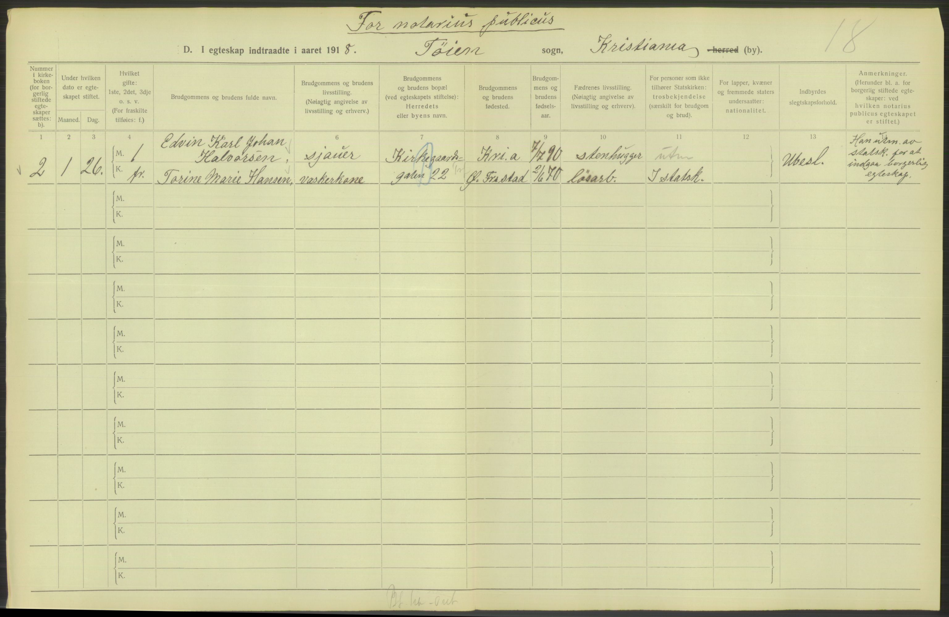 Statistisk sentralbyrå, Sosiodemografiske emner, Befolkning, RA/S-2228/D/Df/Dfb/Dfbh/L0009: Kristiania: Gifte, 1918, p. 1072