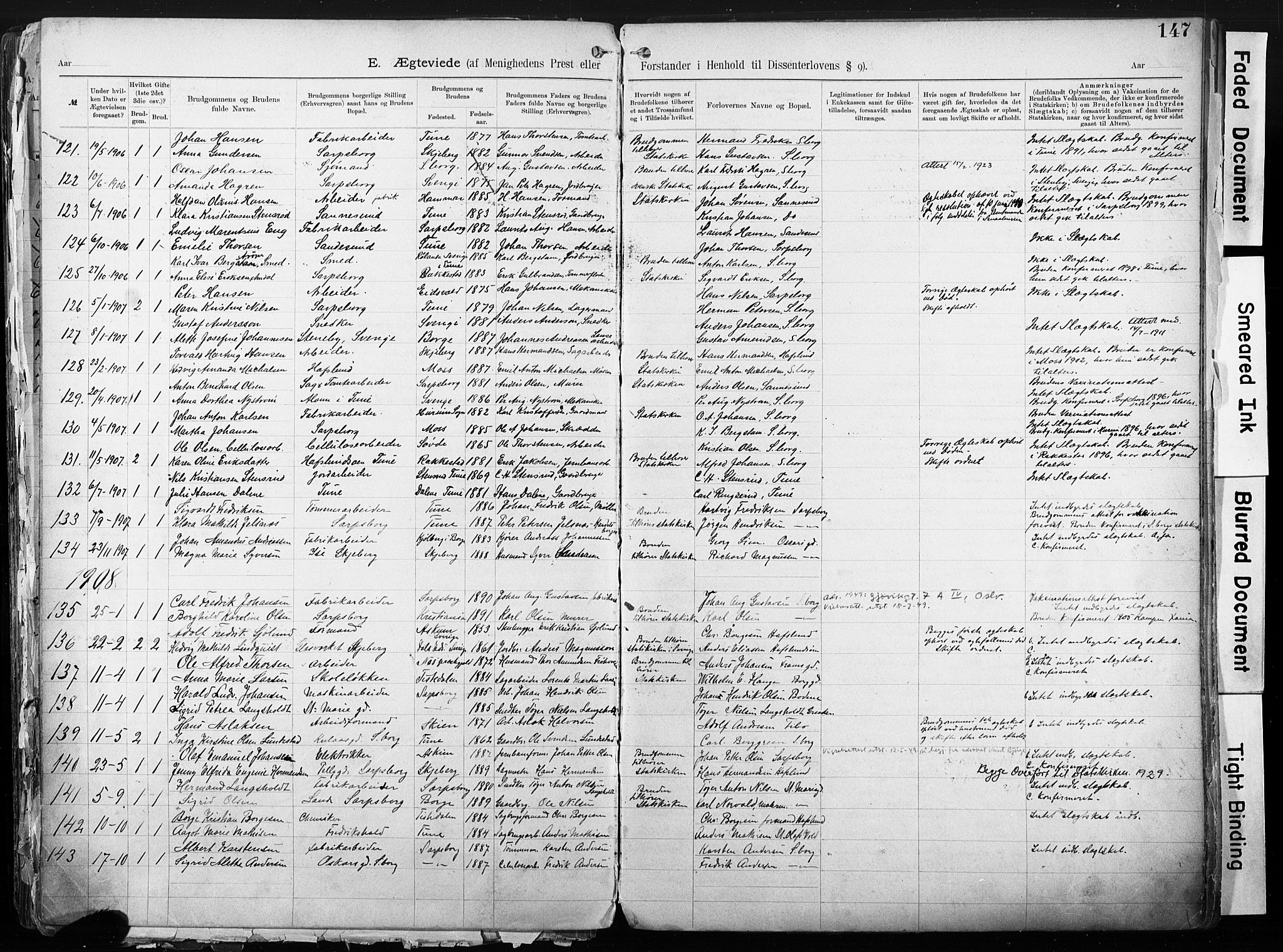 Sarpsborg metodistkirke, SAO/PAO-0233/A/L0004: Dissenter register no. 4, 1892-1923, p. 147