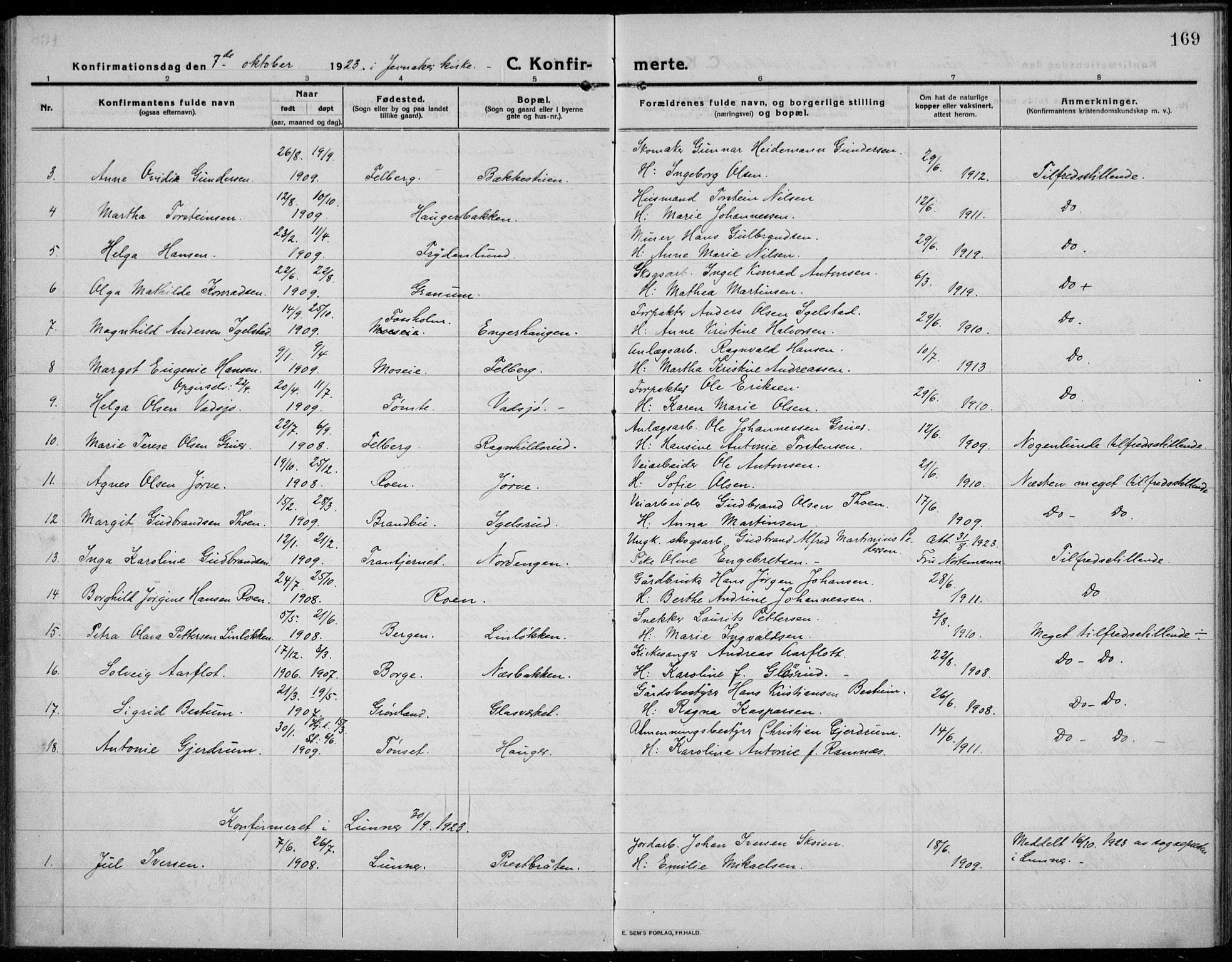Jevnaker prestekontor, SAH/PREST-116/H/Ha/Haa/L0012: Parish register (official) no. 12, 1914-1924, p. 169