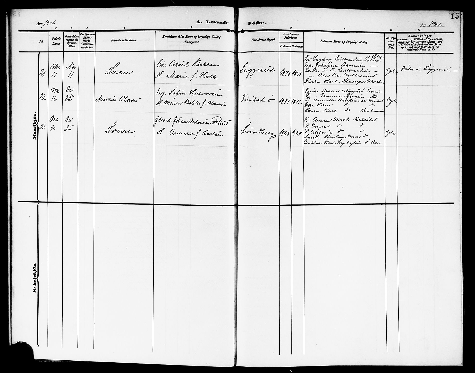 Kråkstad prestekontor Kirkebøker, SAO/A-10125a/G/Gb/L0001: Parish register (copy) no. II 1, 1905-1920, p. 15