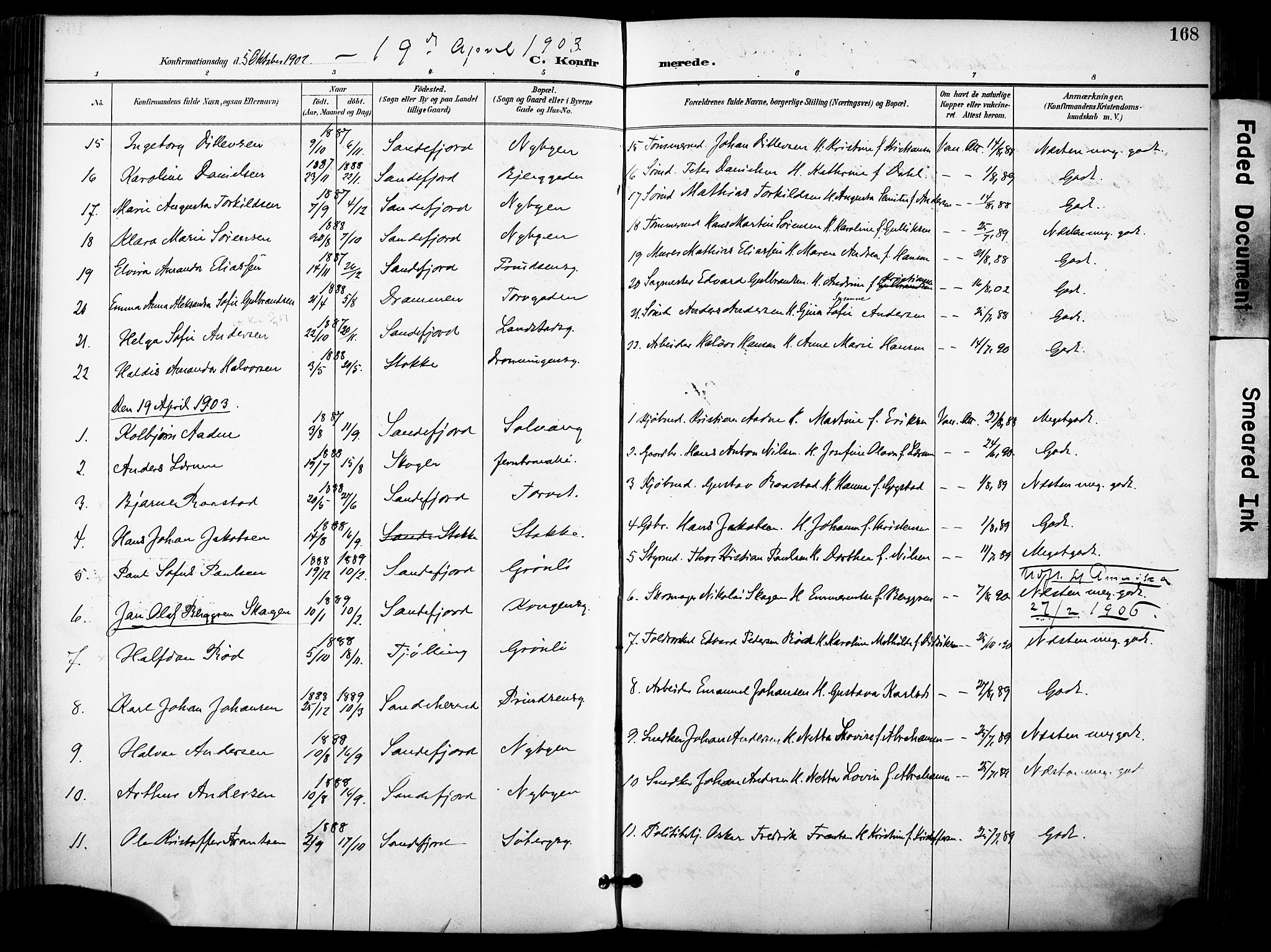 Sandefjord kirkebøker, AV/SAKO-A-315/F/Fa/L0004: Parish register (official) no. 4, 1894-1905, p. 168