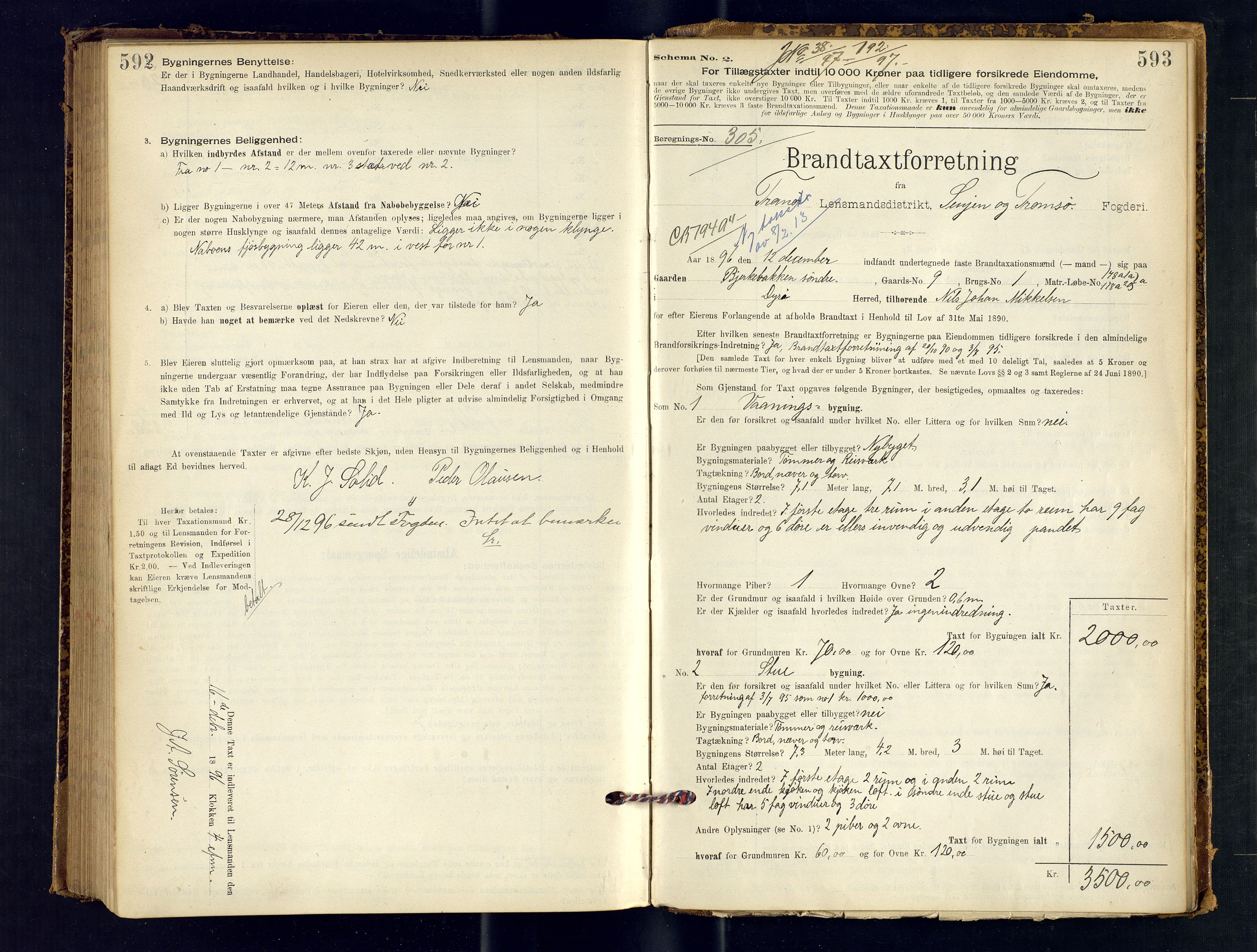 Tranøy lensmannskontor (Sørreisa lensmannskontor), AV/SATØ-SATØ-46/1/F/Fq/Fqc/L0248: Branntakstprotokoller, 1894-1897, p. 592-593