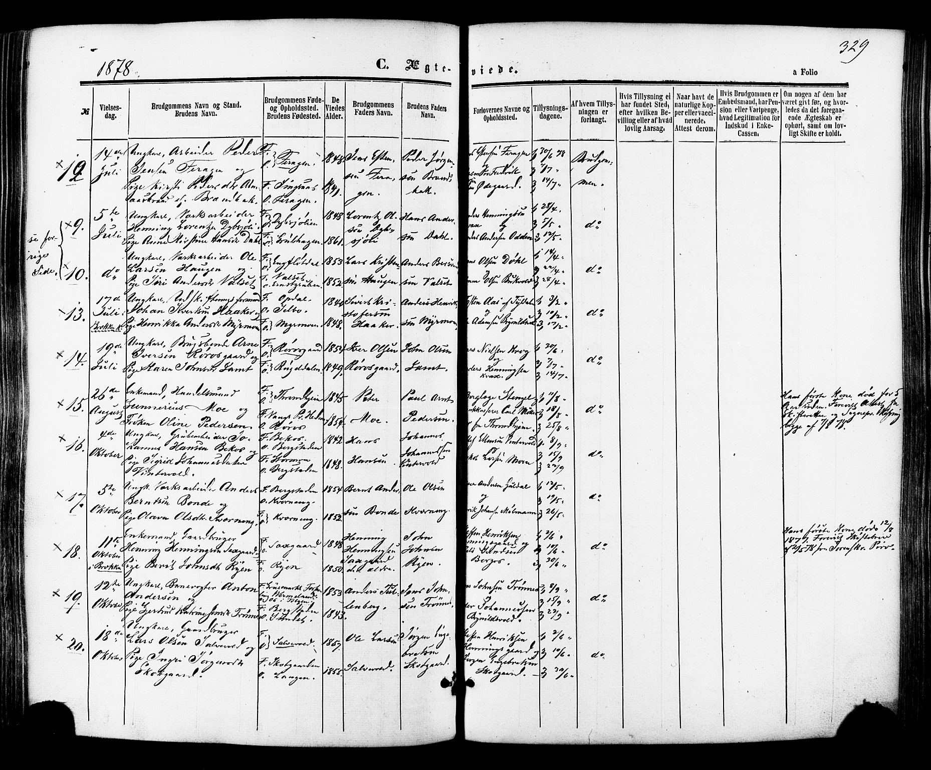 Ministerialprotokoller, klokkerbøker og fødselsregistre - Sør-Trøndelag, SAT/A-1456/681/L0932: Parish register (official) no. 681A10, 1860-1878, p. 329