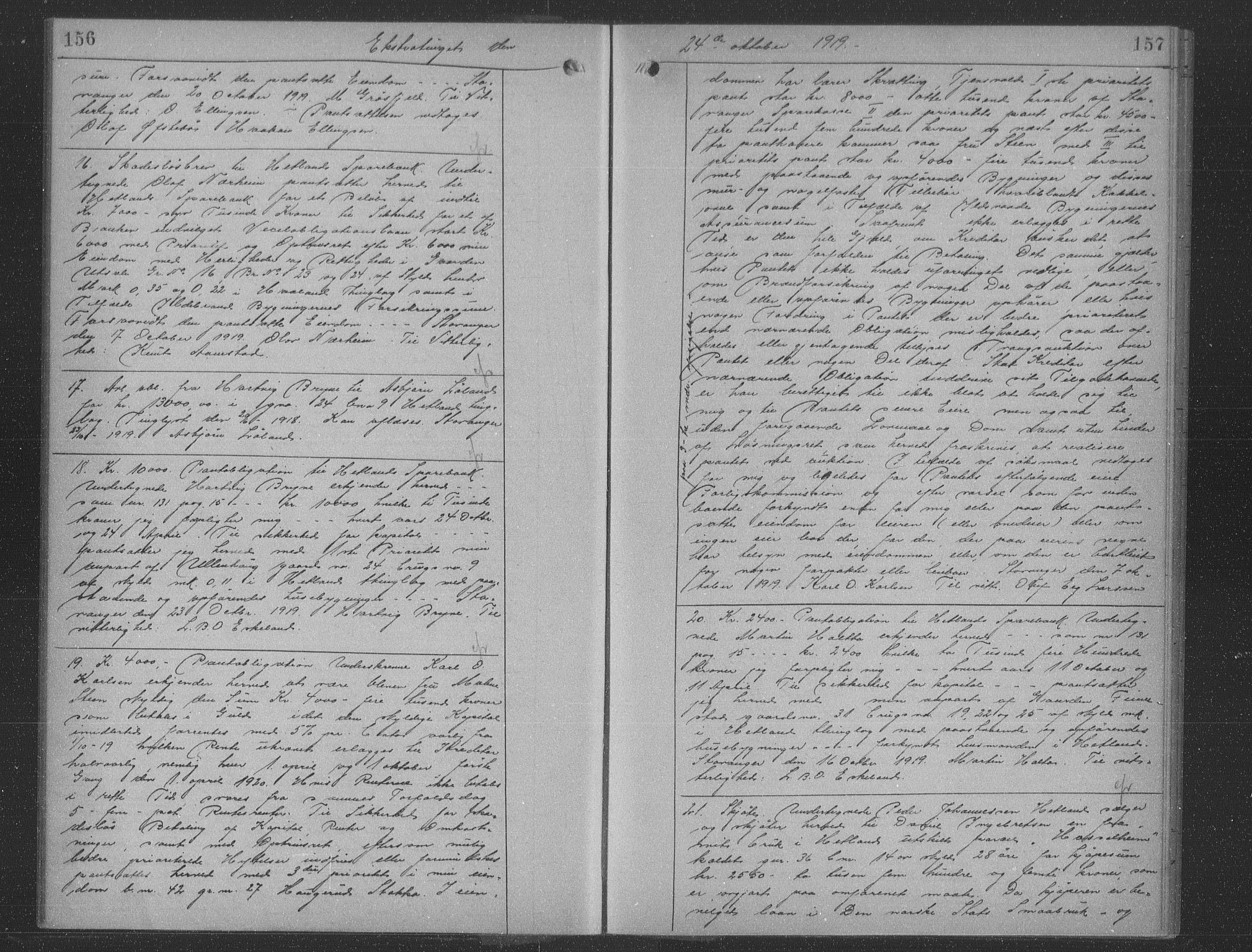 Jæren sorenskriveri, SAST/A-100310/01/4/41/41BF/L0035: Mortgage book no. 33a, 1919-1920, p. 156-157