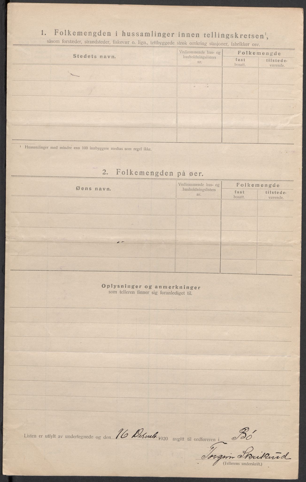 SAKO, 1920 census for Bø (Telemark), 1920, p. 19