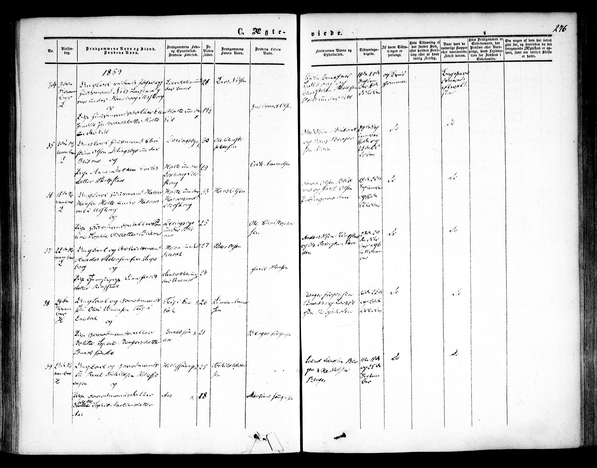 Høland prestekontor Kirkebøker, SAO/A-10346a/F/Fa/L0010: Parish register (official) no. I 10, 1854-1861, p. 276