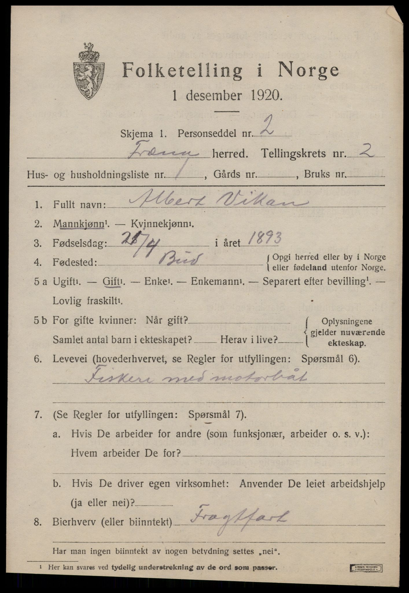 SAT, 1920 census for Fræna, 1920, p. 1531